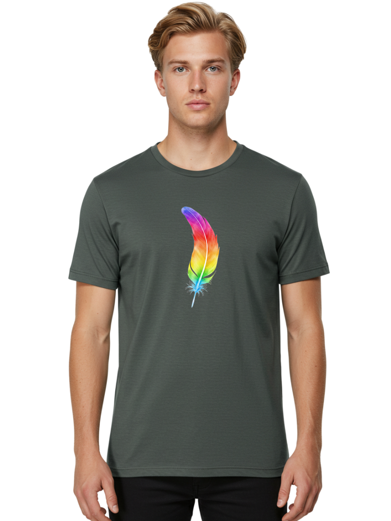 Rainbow-Feather-8 Men'S Graphic Tee, 100% Cotton, Comfortable Casual Summer Wear, Machine Washable, Vintage Camera, Old Camera, Antique Camera, Black Camera, Classic Photography, Photography Equipment, Nostalgic Device, Film Camera, Camera Art Baj231 25