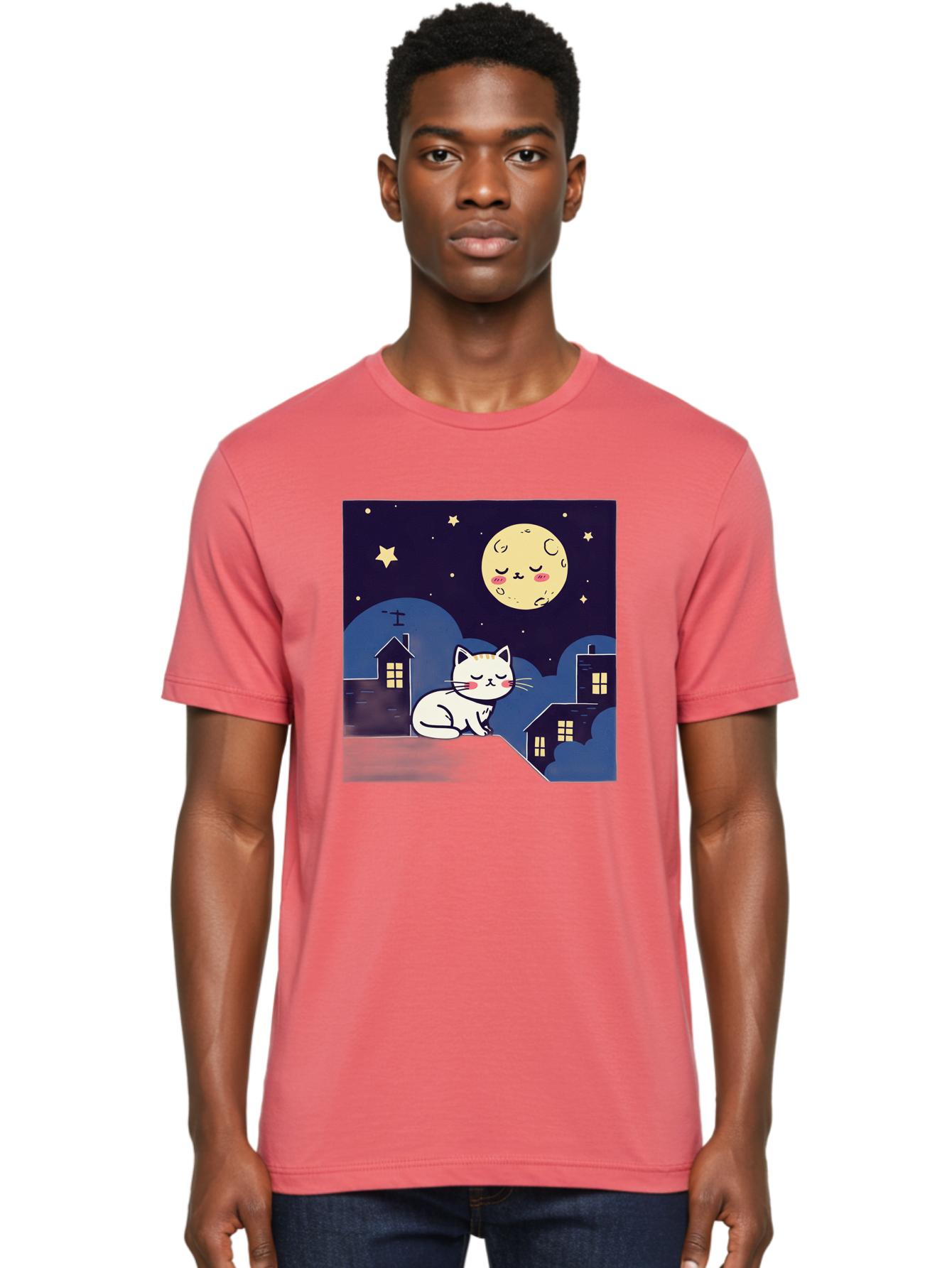 Sleeping-Cat-Under-Moonlight Men'S Graphic Tee, 100% Cotton, Comfortable Casual Summer Wear, Machine Washable, Vintage Camera, Old Camera, Antique Camera, Black Camera, Classic Photography, Photography Equipment, Nostalgic Device, Film Camera, Baj249 24