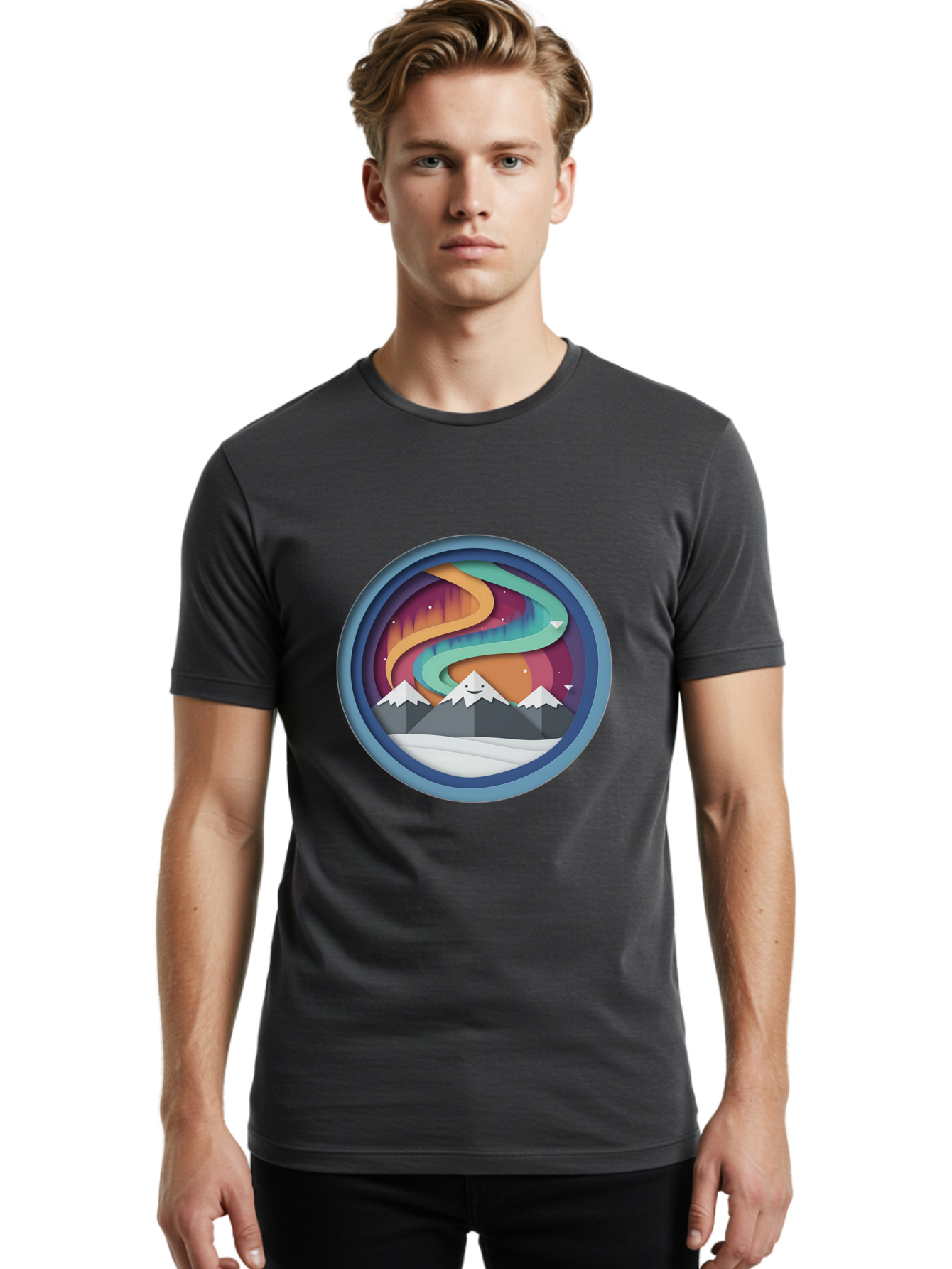 Stylized-Mountain-Landscape Men'S Graphic Tee, 100% Cotton, Comfortable Casual Summer Wear, Machine Washable, Vintage Camera, Old Camera, Antique Camera, Black Camera, Classic Photography, Photography Equipment, Nostalgic Device, Film Camera, Baj263 16