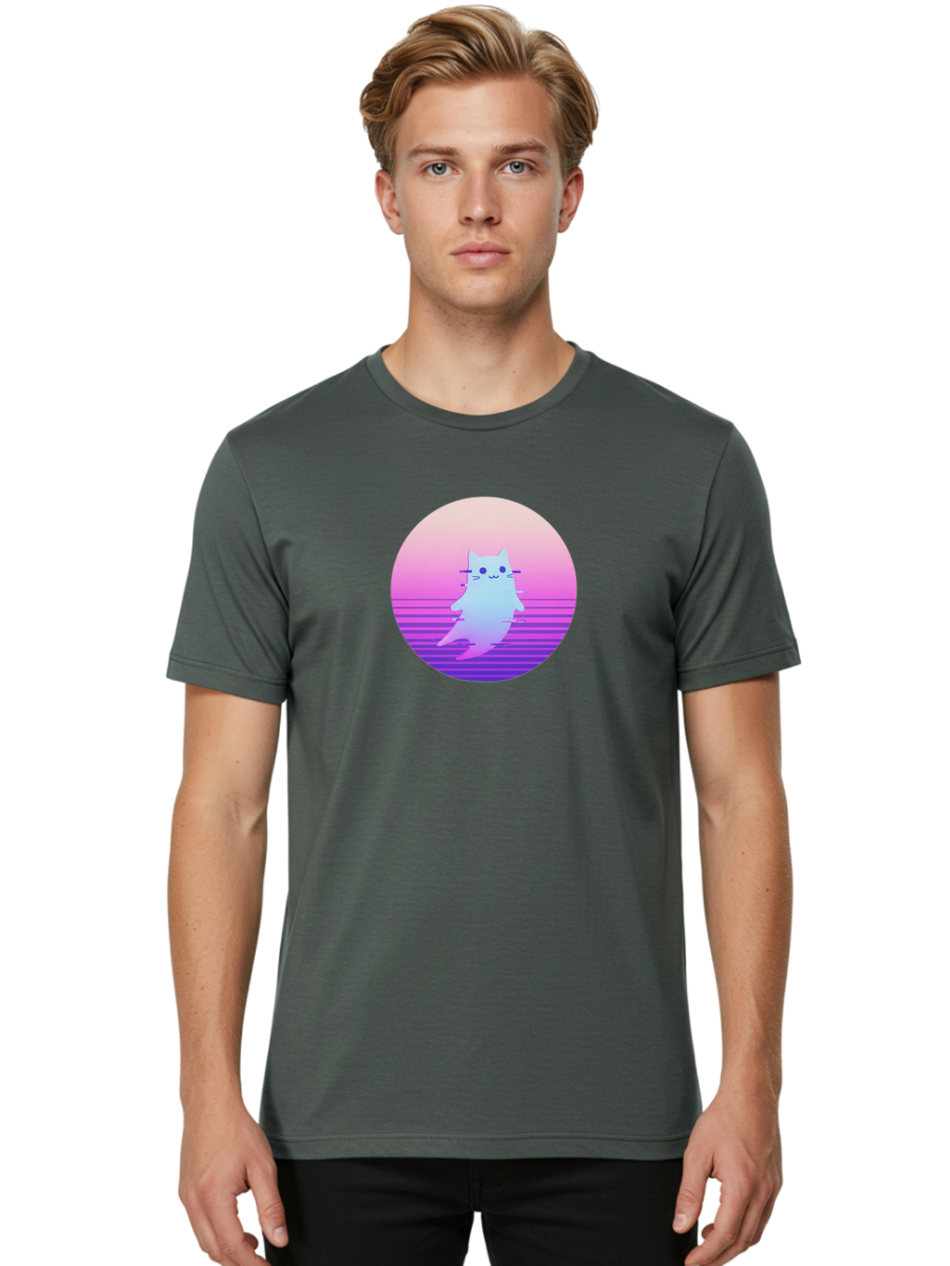 Vaporwave-Cat-1 Men'S Graphic Tee, 100% Cotton, Comfortable Casual Summer Wear, Machine Washable, Vintage Camera, Old Camera, Antique Camera, Black Camera, Classic Photography, Photography Equipment, Nostalgic Device, Film Camera, Camera Art Baj289 27