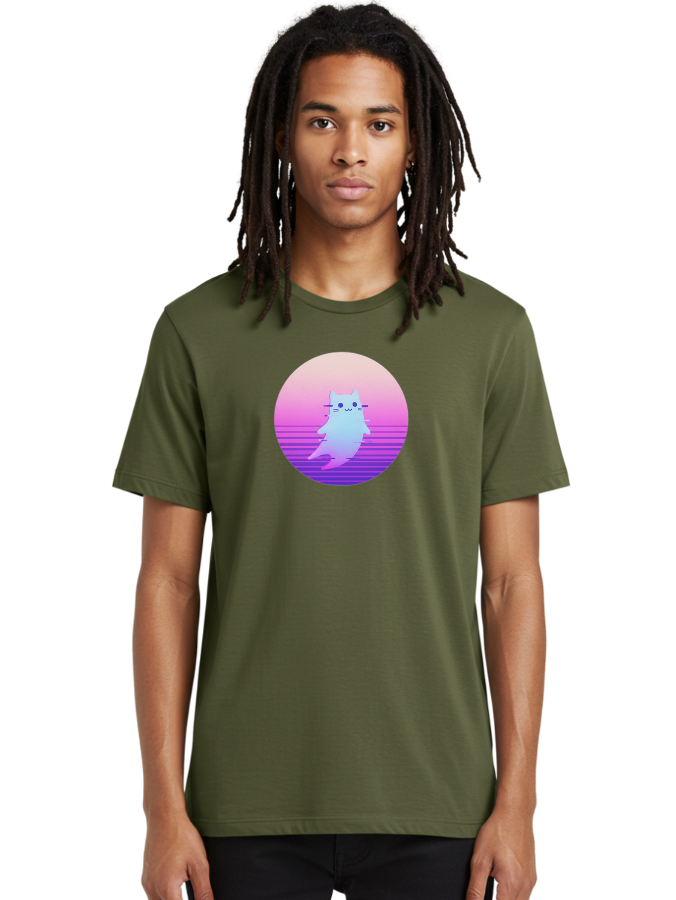 Vaporwave-Cat-1 Men'S Graphic Tee, 100% Cotton, Comfortable Casual Summer Wear, Machine Washable, Vintage Camera, Old Camera, Antique Camera, Black Camera, Classic Photography, Photography Equipment, Nostalgic Device, Film Camera, Camera Art Baj289 21