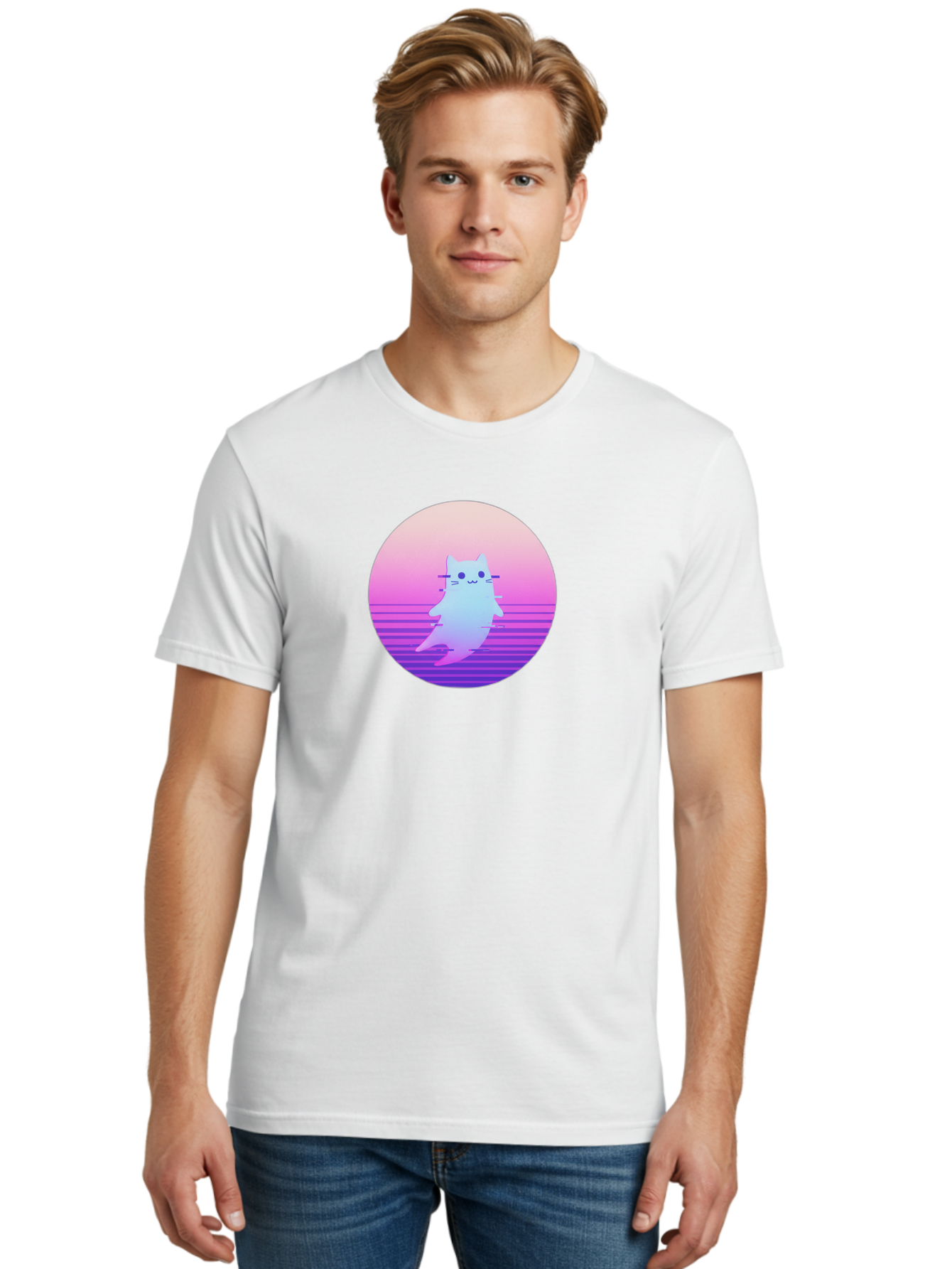 Vaporwave-Cat-1 Men'S Graphic Tee, 100% Cotton, Comfortable Casual Summer Wear, Machine Washable, Vintage Camera, Old Camera, Antique Camera, Black Camera, Classic Photography, Photography Equipment, Nostalgic Device, Film Camera, Camera Art Baj289 24