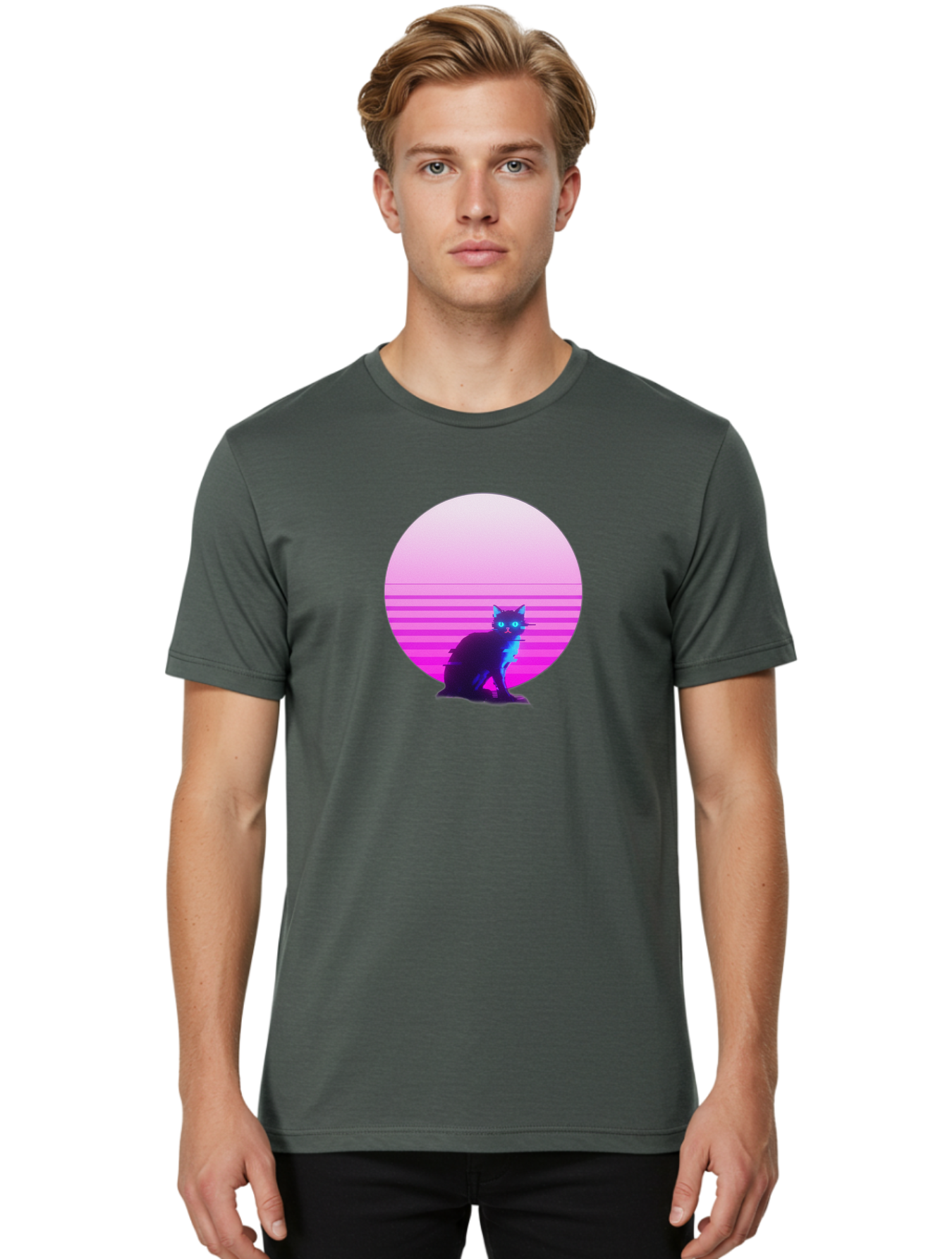 Vaporwave-Cat Men'S Graphic Tee, 100% Cotton, Comfortable Casual Summer Wear, Machine Washable, Vintage Camera, Old Camera, Antique Camera, Black Camera, Classic Photography, Photography Equipment, Nostalgic Device, Film Camera, Camera Art Baj290 17