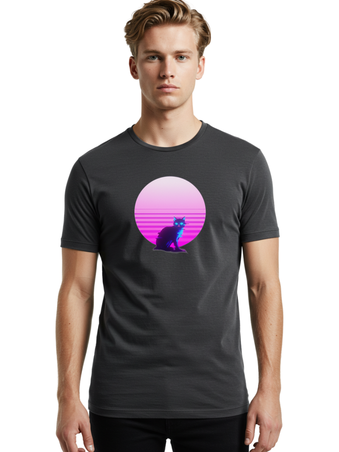 Vaporwave-Cat Men'S Graphic Tee, 100% Cotton, Comfortable Casual Summer Wear, Machine Washable, Vintage Camera, Old Camera, Antique Camera, Black Camera, Classic Photography, Photography Equipment, Nostalgic Device, Film Camera, Camera Art Baj290 26