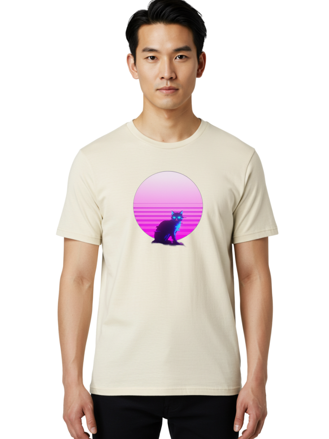 Vaporwave-Cat Men'S Graphic Tee, 100% Cotton, Comfortable Casual Summer Wear, Machine Washable, Vintage Camera, Old Camera, Antique Camera, Black Camera, Classic Photography, Photography Equipment, Nostalgic Device, Film Camera, Camera Art Baj290 21