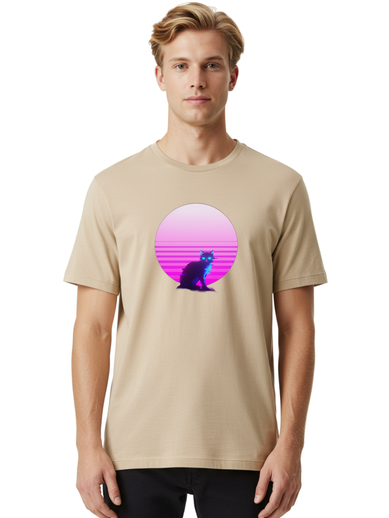 Vaporwave-Cat Men'S Graphic Tee, 100% Cotton, Comfortable Casual Summer Wear, Machine Washable, Vintage Camera, Old Camera, Antique Camera, Black Camera, Classic Photography, Photography Equipment, Nostalgic Device, Film Camera, Camera Art Baj290 29