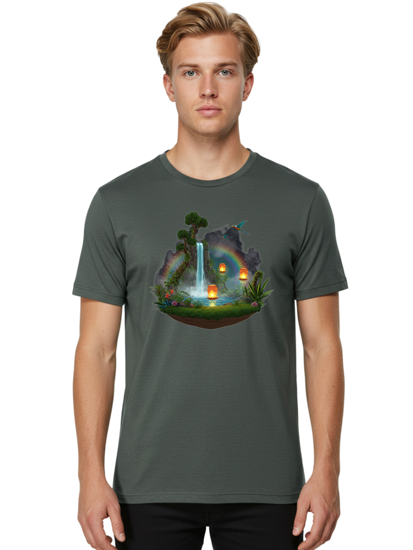 Waterfall-Scene Men'S Graphic Tee, 100% Cotton, Comfortable Casual Summer Wear, Machine Washable, Vintage Camera, Old Camera, Antique Camera, Black Camera, Classic Photography, Photography Equipment, Nostalgic Device, Film Camera, Camera Art Baj293 24
