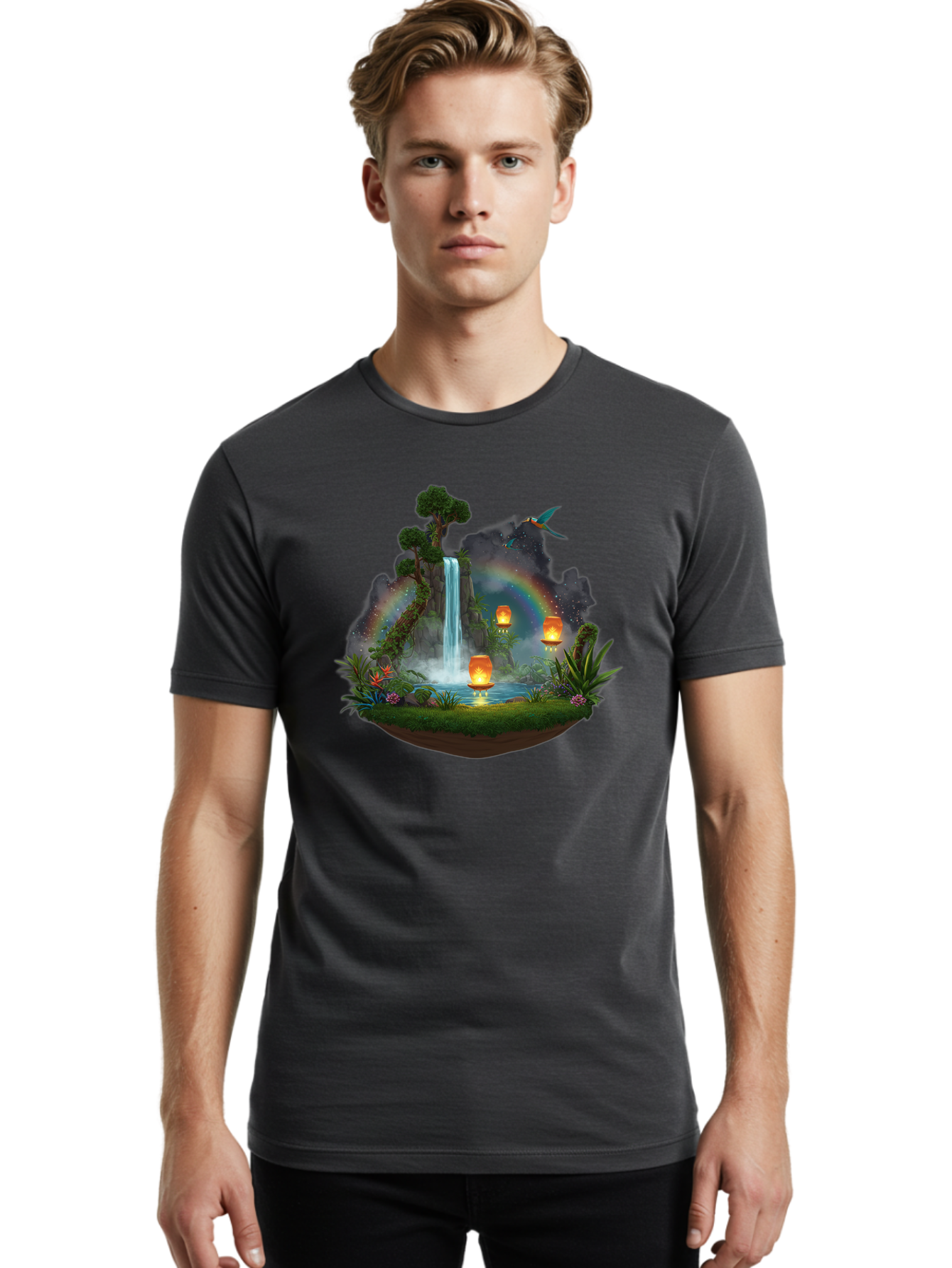 Waterfall-Scene Men'S Graphic Tee, 100% Cotton, Comfortable Casual Summer Wear, Machine Washable, Vintage Camera, Old Camera, Antique Camera, Black Camera, Classic Photography, Photography Equipment, Nostalgic Device, Film Camera, Camera Art Baj293 19