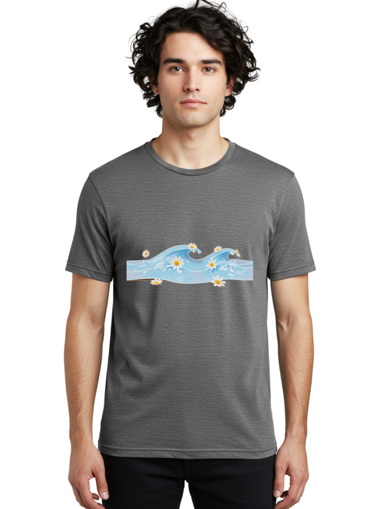 Wavy-Water-With-Daisies Men'S Graphic Tee, 100% Cotton, Comfortable Casual Summer Wear, Machine Washable, Vintage Camera, Old Camera, Antique Camera, Black Camera, Classic Photography, Photography Equipment, Nostalgic Device, Film Camera, Baj299 22