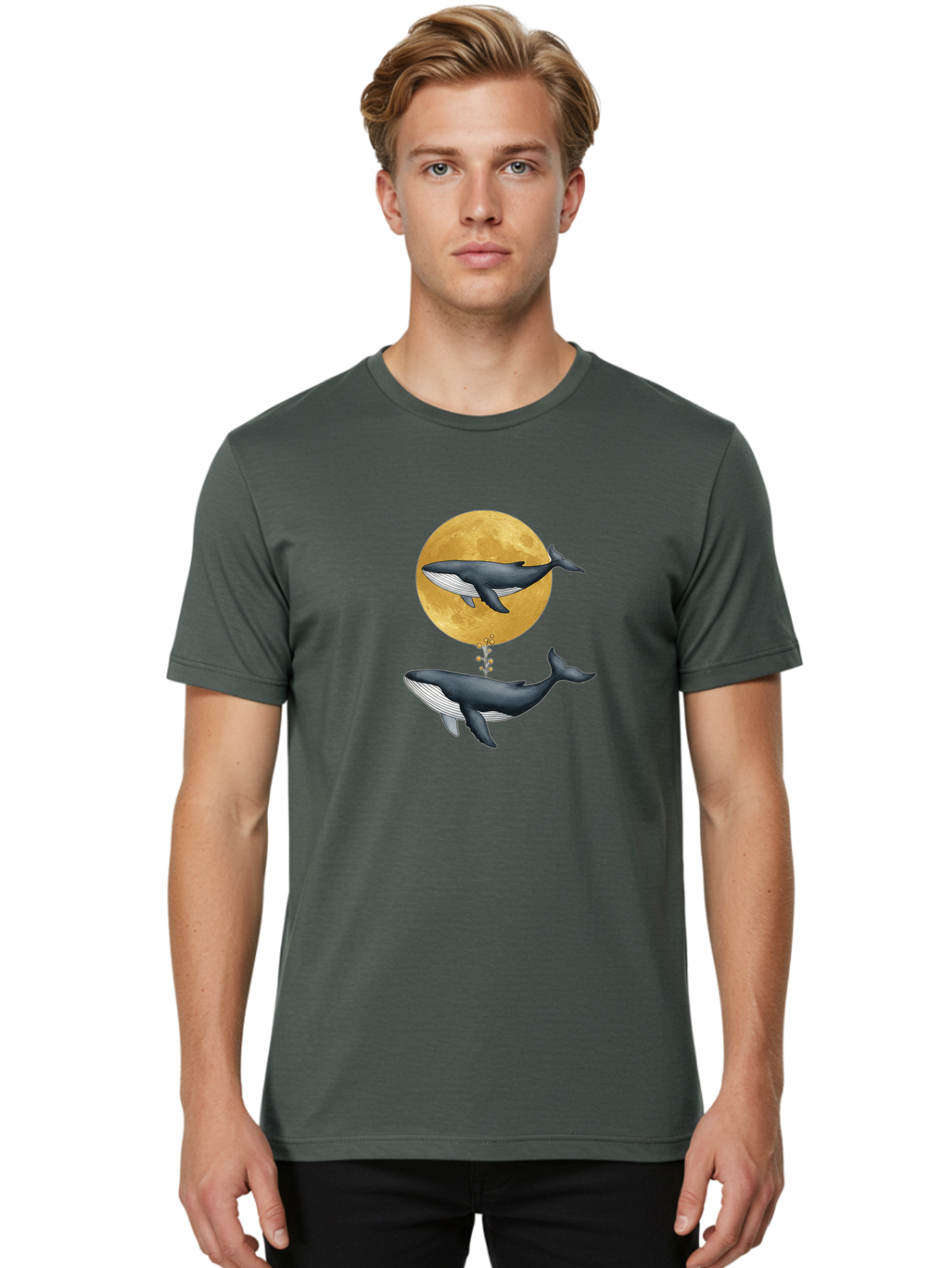 Whales-And-Moon-1 Men'S Graphic Tee, 100% Cotton, Comfortable Casual Summer Wear, Machine Washable, Vintage Camera, Old Camera, Antique Camera, Black Camera, Classic Photography, Photography Equipment, Nostalgic Device, Film Camera, Camera Art Baj303 2