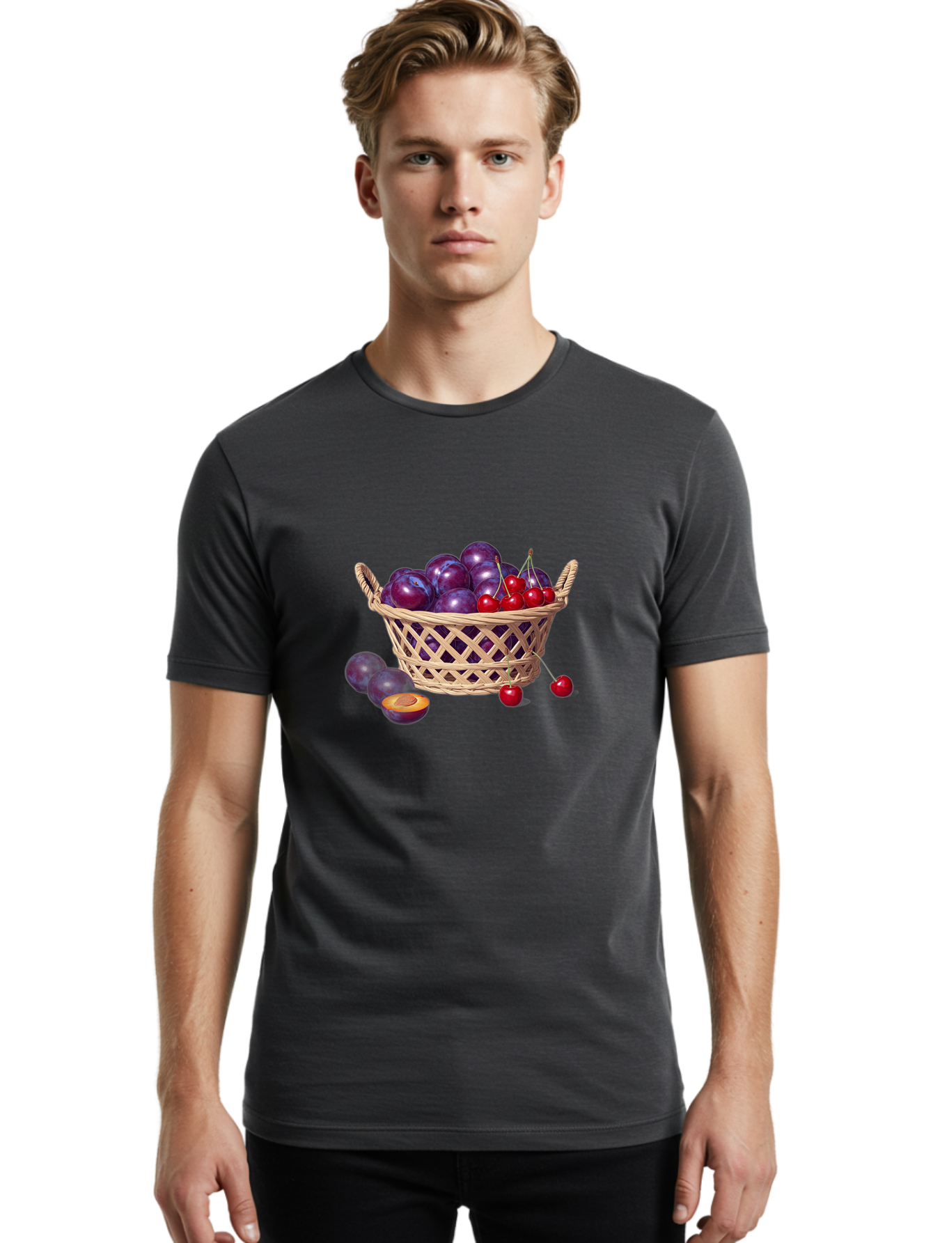 Wicker-Basket-Of-Plums-And-Cherries Men'S Graphic Tee, 100% Cotton, Comfortable Casual Summer Wear, Machine Washable, Vintage Camera, Old Camera, Antique Camera, Black Camera, Classic Photography, Photography Equipment, Nostalgic Device, Baj311 21
