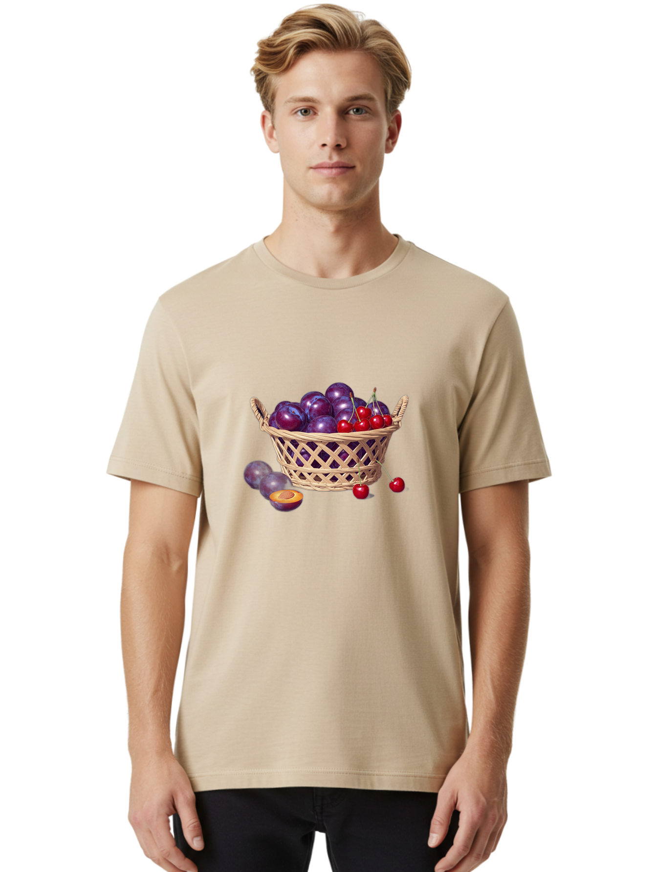Wicker-Basket-Of-Plums-And-Cherries Men'S Graphic Tee, 100% Cotton, Comfortable Casual Summer Wear, Machine Washable, Vintage Camera, Old Camera, Antique Camera, Black Camera, Classic Photography, Photography Equipment, Nostalgic Device, Baj311 22