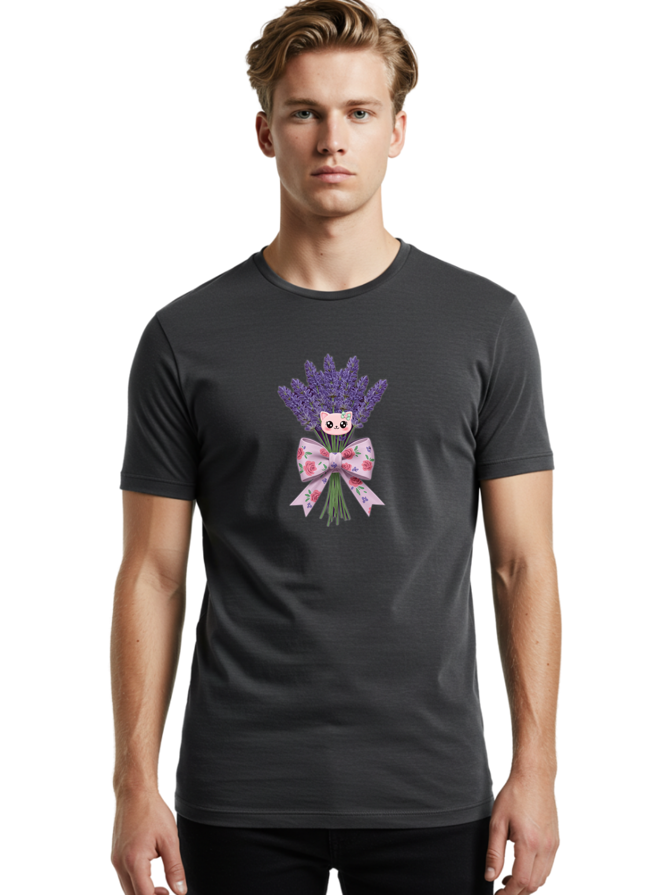 Lavender-Bouquet-With-Cat-Face Men'S Graphic Tee, 100% Cotton, Comfortable Casual Summer Wear, Machine Washable, Vintage Camera, Old Camera, Antique Camera, Black Camera, Classic Photography, Photography Equipment, Nostalgic Device, Baj559 17