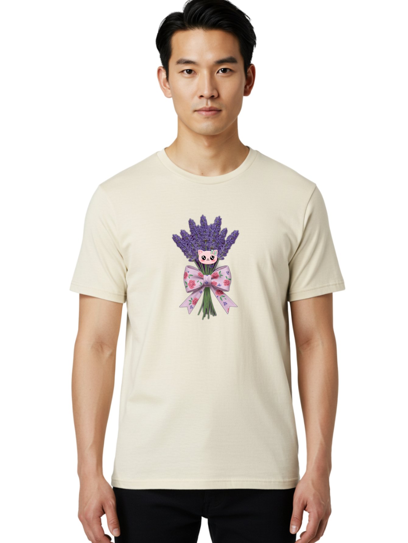 Lavender-Bouquet-With-Cat-Face Men'S Graphic Tee, 100% Cotton, Comfortable Casual Summer Wear, Machine Washable, Vintage Camera, Old Camera, Antique Camera, Black Camera, Classic Photography, Photography Equipment, Nostalgic Device, Baj559 22