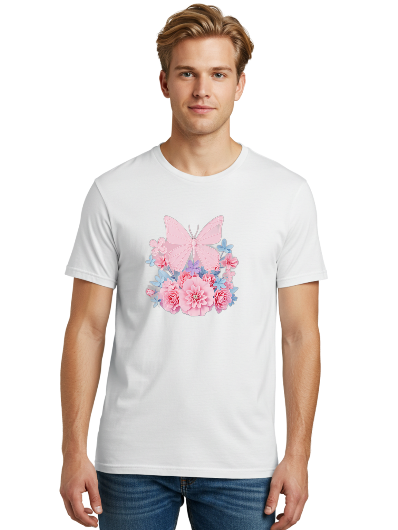 Pink-Butterfly-And-Flowers Men'S Graphic Tee, 100% Cotton, Comfortable Casual Summer Wear, Machine Washable, Vintage Camera, Old Camera, Antique Camera, Black Camera, Classic Photography, Photography Equipment, Nostalgic Device, Film Camera, Baj659 16