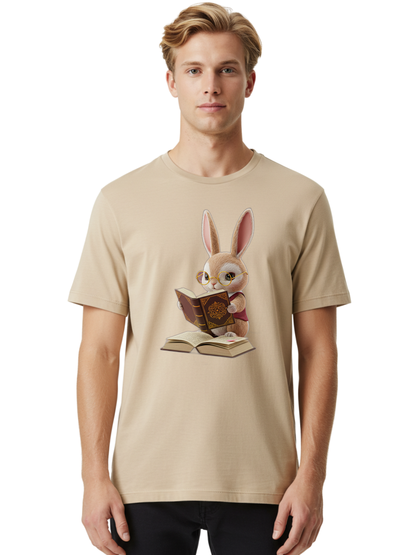 Rabbit-Reading-Book-1 Men'S Graphic Tee, 100% Cotton, Comfortable Casual Summer Wear, Machine Washable, Vintage Camera, Old Camera, Antique Camera, Black Camera, Classic Photography, Photography Equipment, Nostalgic Device, Film Camera, Baj723 25
