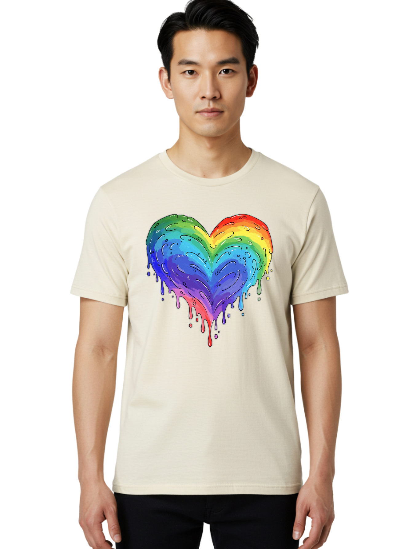Rainbow-Dripping-Heart Men'S Graphic Tee, 100% Cotton, Comfortable Casual Summer Wear, Machine Washable, Vintage Camera, Old Camera, Antique Camera, Black Camera, Classic Photography, Photography Equipment, Nostalgic Device, Film Camera, Baj727 24