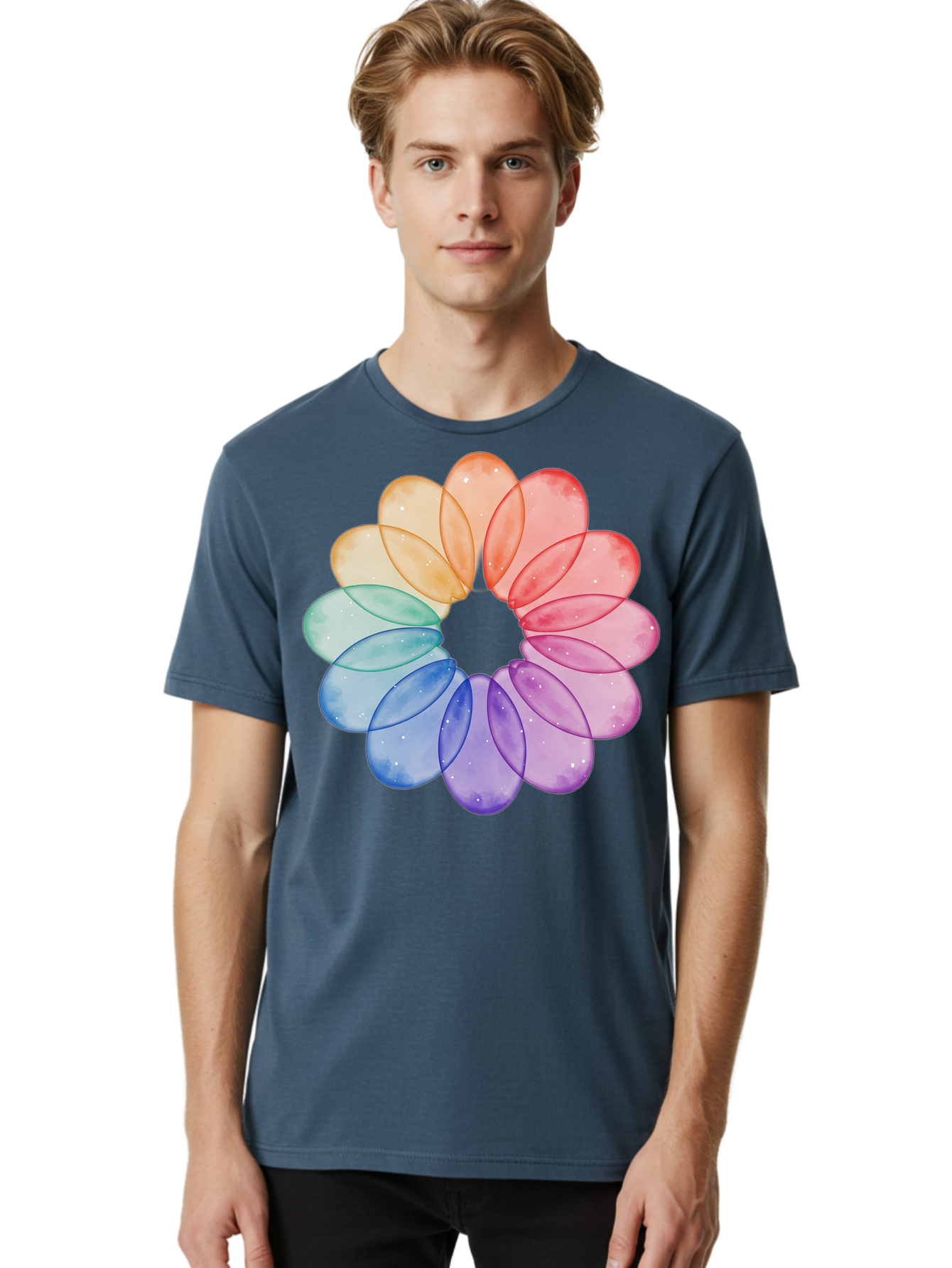 Rainbow-Flower-Petals Men'S Graphic Tee, 100% Cotton, Comfortable Casual Summer Wear, Machine Washable, Vintage Camera, Old Camera, Antique Camera, Black Camera, Classic Photography, Photography Equipment, Nostalgic Device, Film Camera, Baj728 25