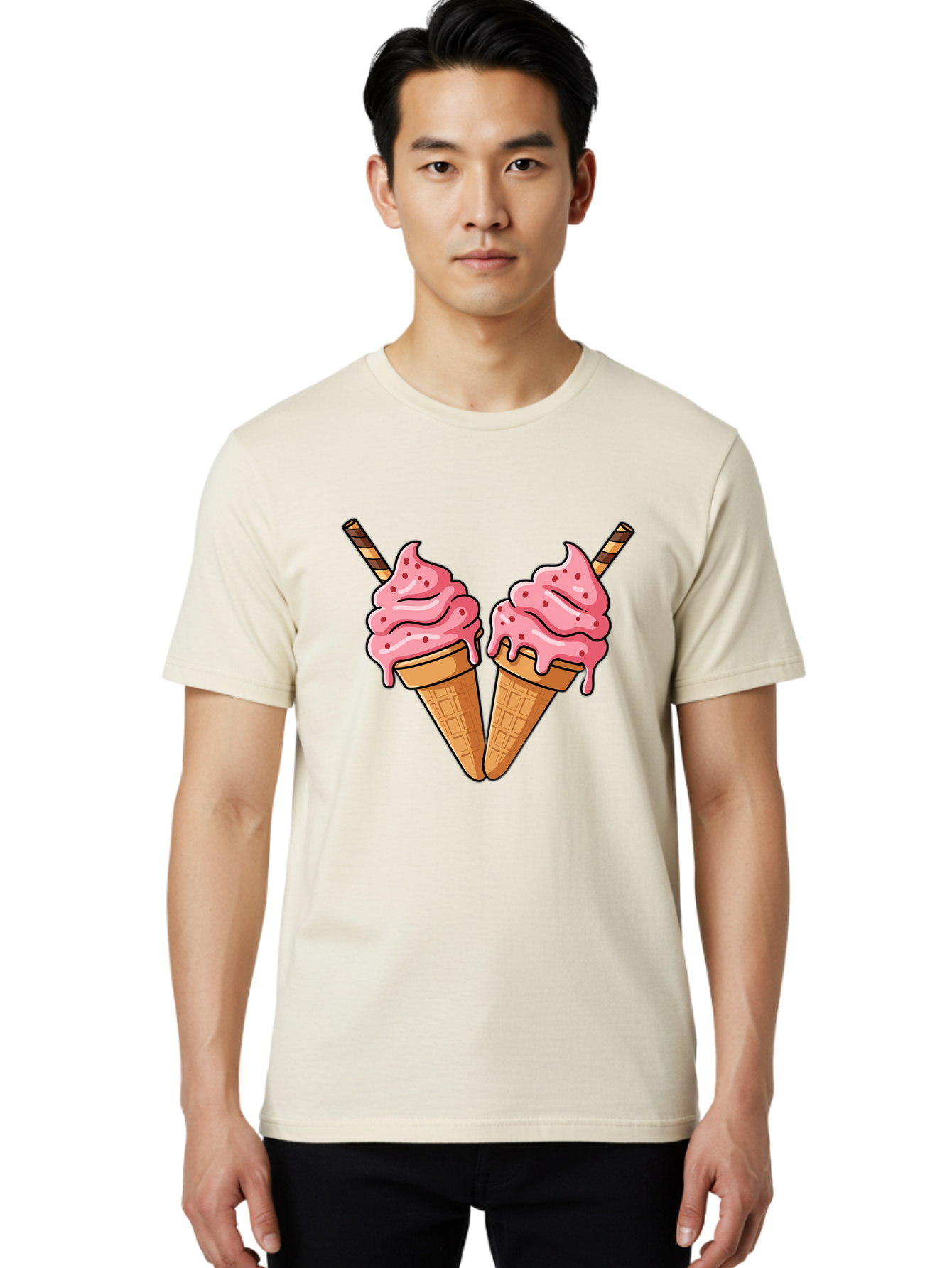 Twin-Ice-Cream-Cones Men'S Graphic Tee, 100% Cotton, Comfortable Casual Summer Wear, Machine Washable, Vintage Camera, Old Camera, Antique Camera, Black Camera, Classic Photography, Photography Equipment, Nostalgic Device, Film Camera, Baj830 18