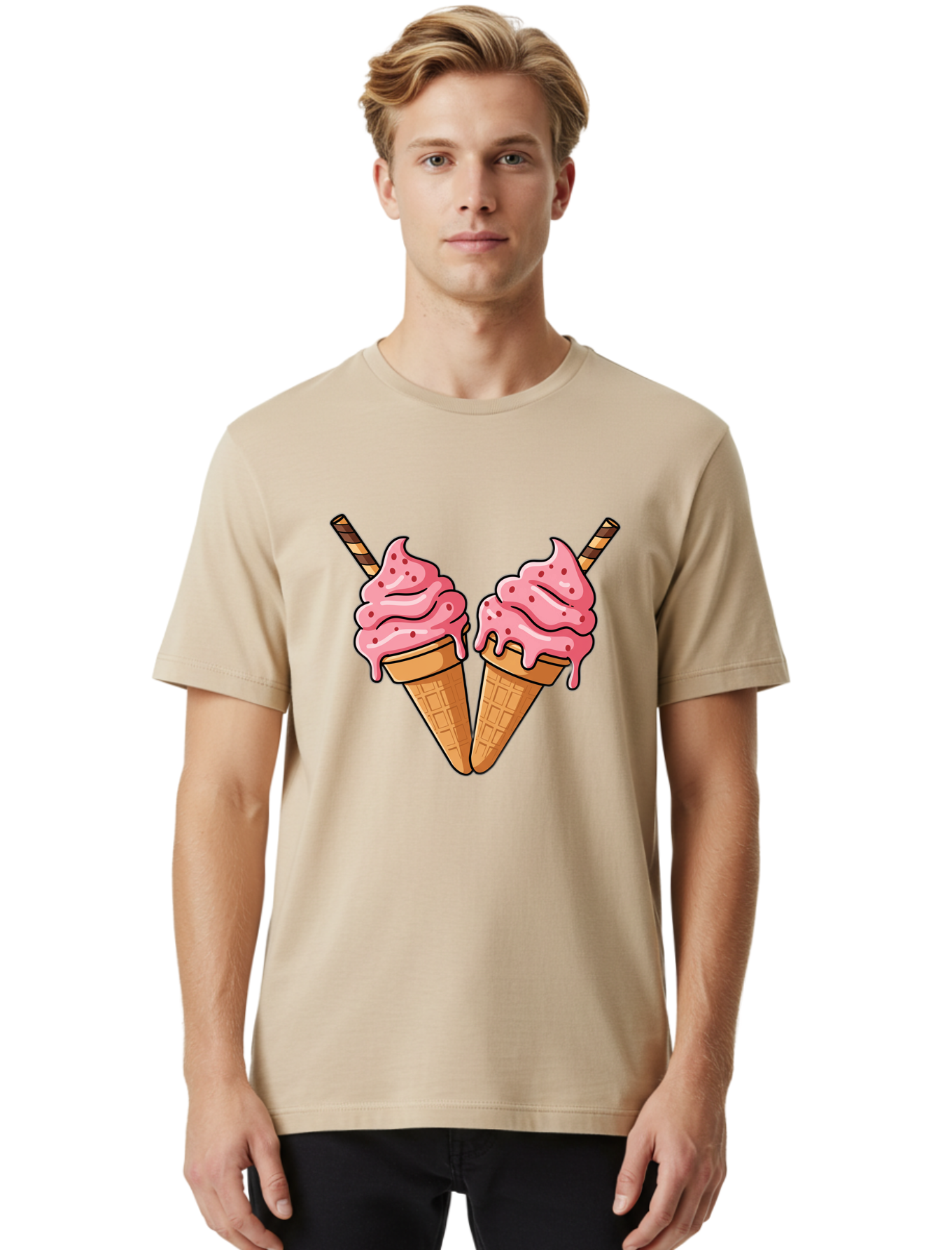 Twin-Ice-Cream-Cones Men'S Graphic Tee, 100% Cotton, Comfortable Casual Summer Wear, Machine Washable, Vintage Camera, Old Camera, Antique Camera, Black Camera, Classic Photography, Photography Equipment, Nostalgic Device, Film Camera, Baj830 19