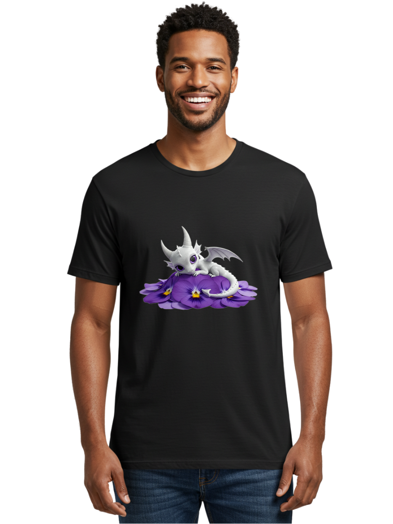 White-Dragon-On-Purple-Flowers Men'S Graphic Tee, 100% Cotton, Comfortable Casual Summer Wear, Machine Washable, Vintage Camera, Old Camera, Antique Camera, Black Camera, Classic Photography, Photography Equipment, Nostalgic Device, Baj872 24