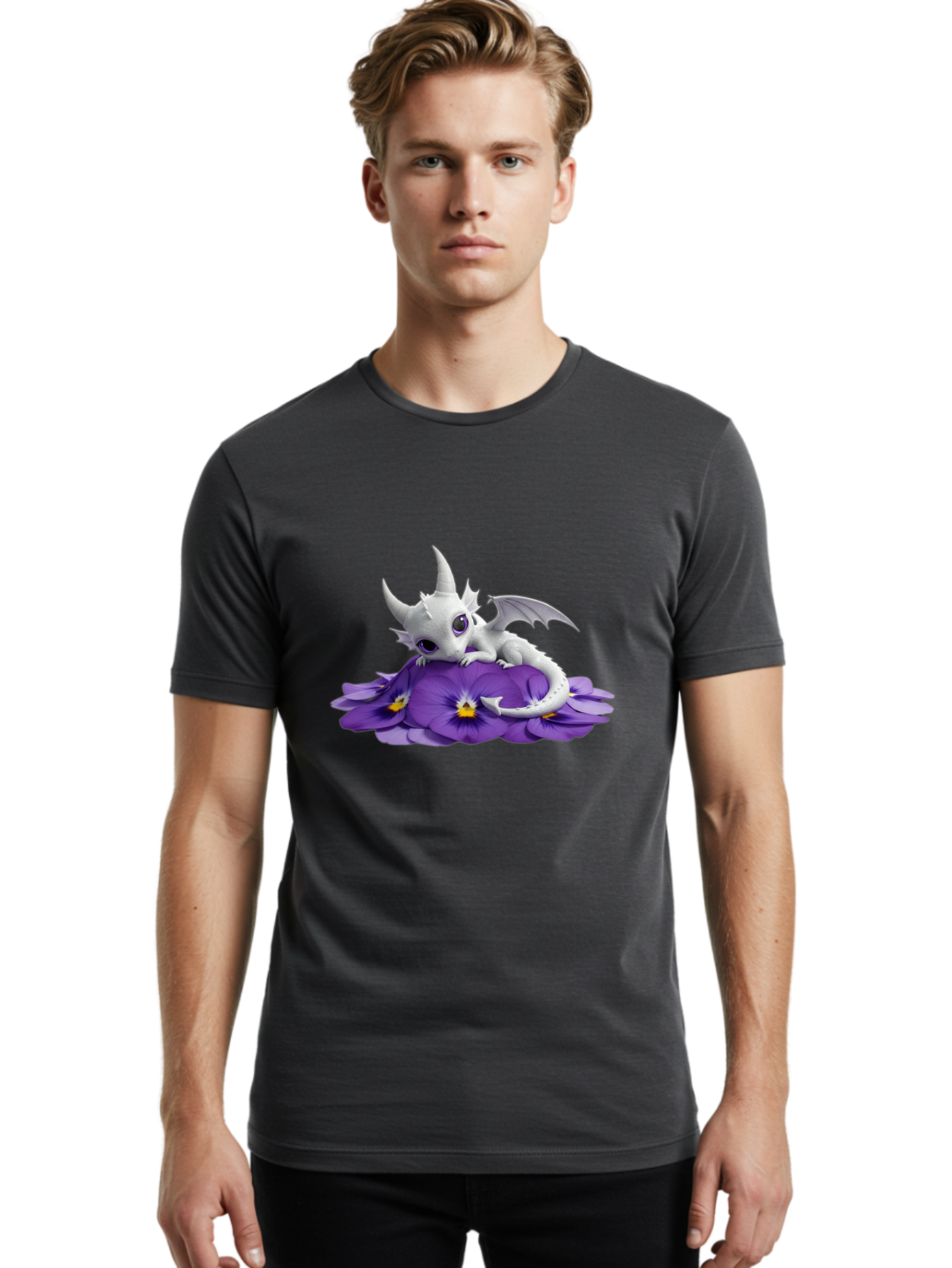 White-Dragon-On-Purple-Flowers Men'S Graphic Tee, 100% Cotton, Comfortable Casual Summer Wear, Machine Washable, Vintage Camera, Old Camera, Antique Camera, Black Camera, Classic Photography, Photography Equipment, Nostalgic Device, Baj872 23