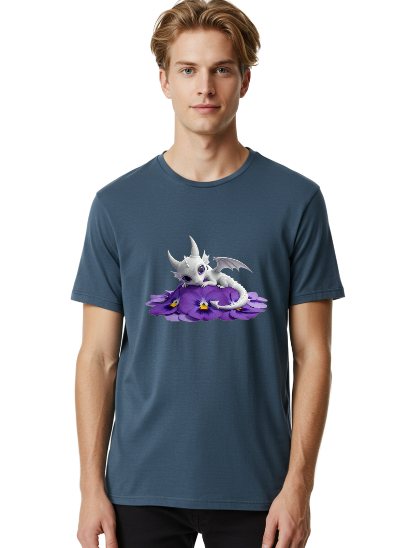 White-Dragon-On-Purple-Flowers Men'S Graphic Tee, 100% Cotton, Comfortable Casual Summer Wear, Machine Washable, Vintage Camera, Old Camera, Antique Camera, Black Camera, Classic Photography, Photography Equipment, Nostalgic Device, Baj872 16