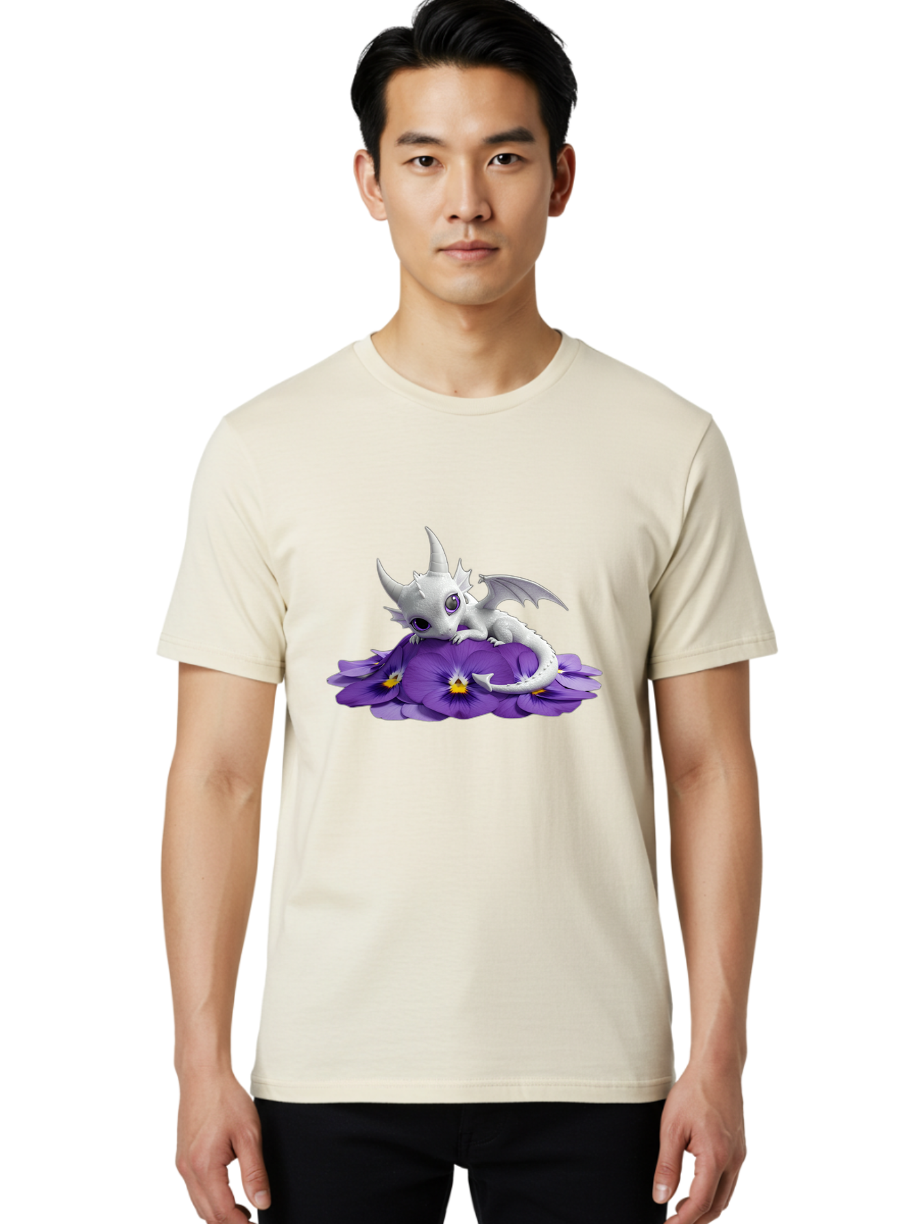 White-Dragon-On-Purple-Flowers Men'S Graphic Tee, 100% Cotton, Comfortable Casual Summer Wear, Machine Washable, Vintage Camera, Old Camera, Antique Camera, Black Camera, Classic Photography, Photography Equipment, Nostalgic Device, Baj872 19