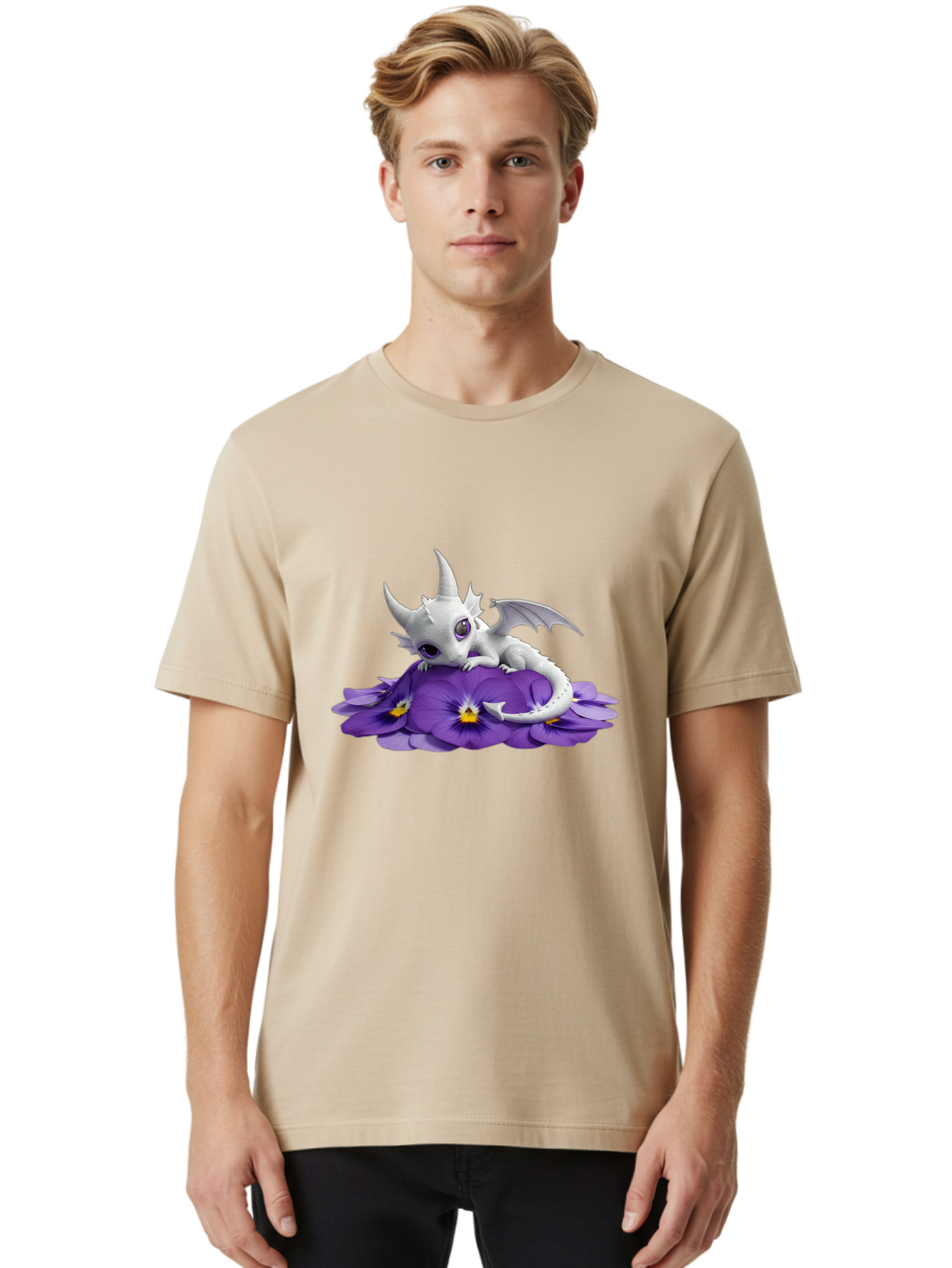 White-Dragon-On-Purple-Flowers Men'S Graphic Tee, 100% Cotton, Comfortable Casual Summer Wear, Machine Washable, Vintage Camera, Old Camera, Antique Camera, Black Camera, Classic Photography, Photography Equipment, Nostalgic Device, Baj872 17