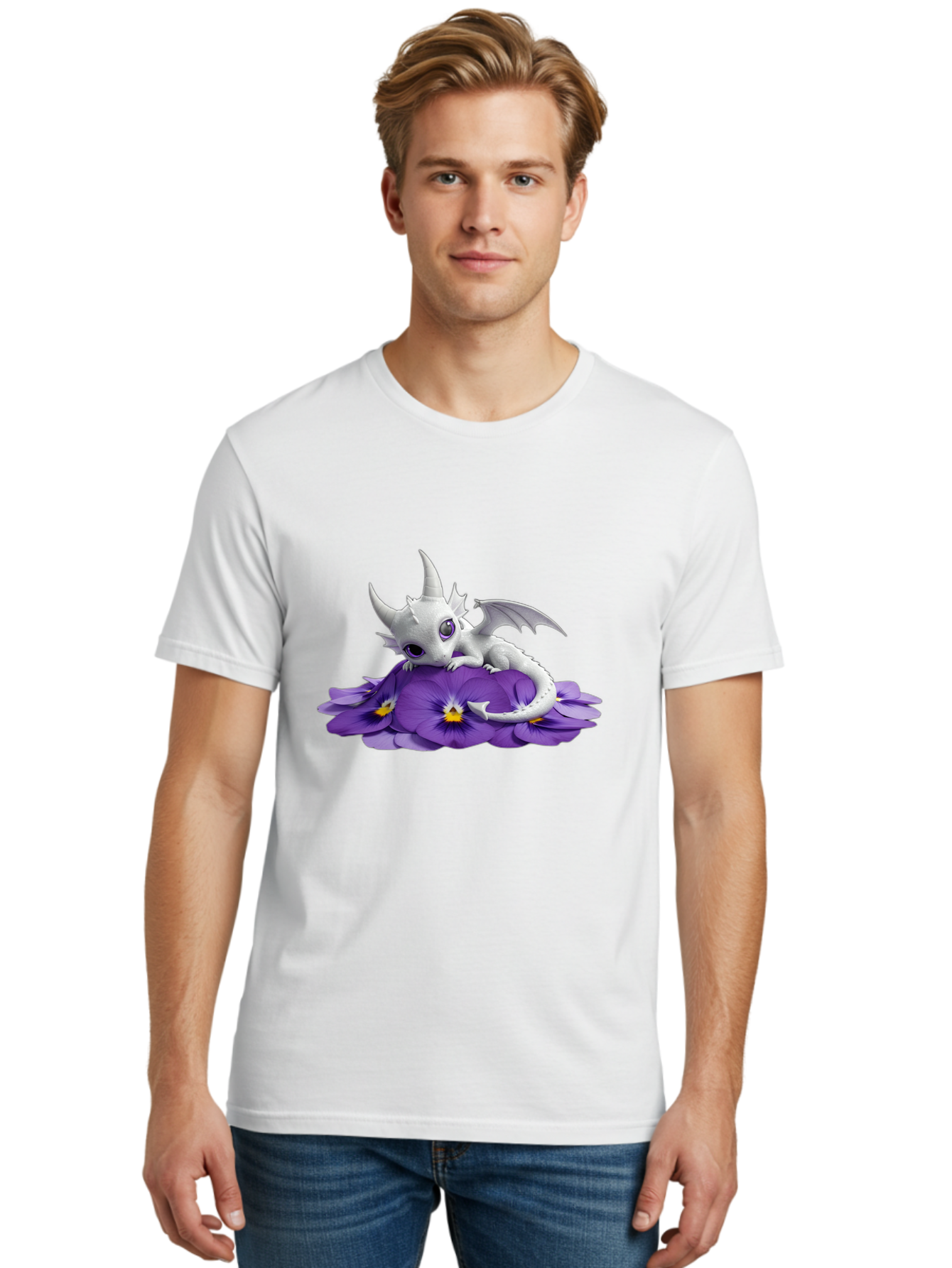 White-Dragon-On-Purple-Flowers Men'S Graphic Tee, 100% Cotton, Comfortable Casual Summer Wear, Machine Washable, Vintage Camera, Old Camera, Antique Camera, Black Camera, Classic Photography, Photography Equipment, Nostalgic Device, Baj872 21