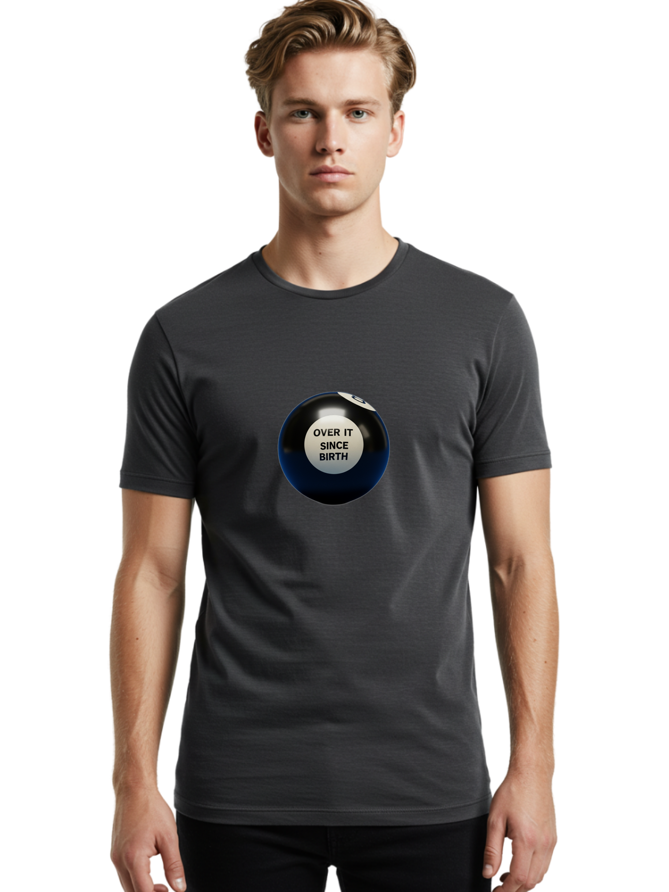 8-Ball-With-Over-It-Since-Birth-Text Men'S Graphic Tee, 100% Cotton, Comfortable Casual Summer Wear, Machine Washable, Vintage Camera, Old Camera, Antique Camera, Black Camera, Classic Photography, Photography Equipment, Nostalgic Device, Baj903 10