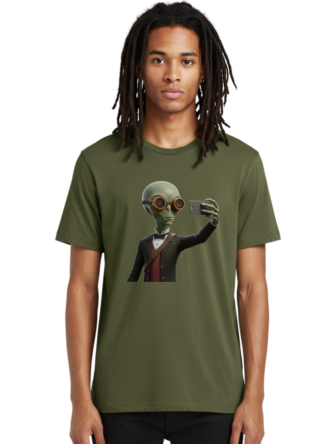 Alien-Taking-Selfie Men'S Graphic Tee, 100% Cotton, Comfortable Casual Summer Wear, Machine Washable, Vintage Camera, Old Camera, Antique Camera, Black Camera, Classic Photography, Photography Equipment, Nostalgic Device, Film Camera, Baj925 30