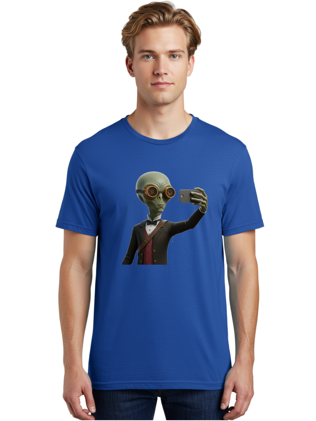 Alien-Taking-Selfie Men'S Graphic Tee, 100% Cotton, Comfortable Casual Summer Wear, Machine Washable, Vintage Camera, Old Camera, Antique Camera, Black Camera, Classic Photography, Photography Equipment, Nostalgic Device, Film Camera, Baj925 20