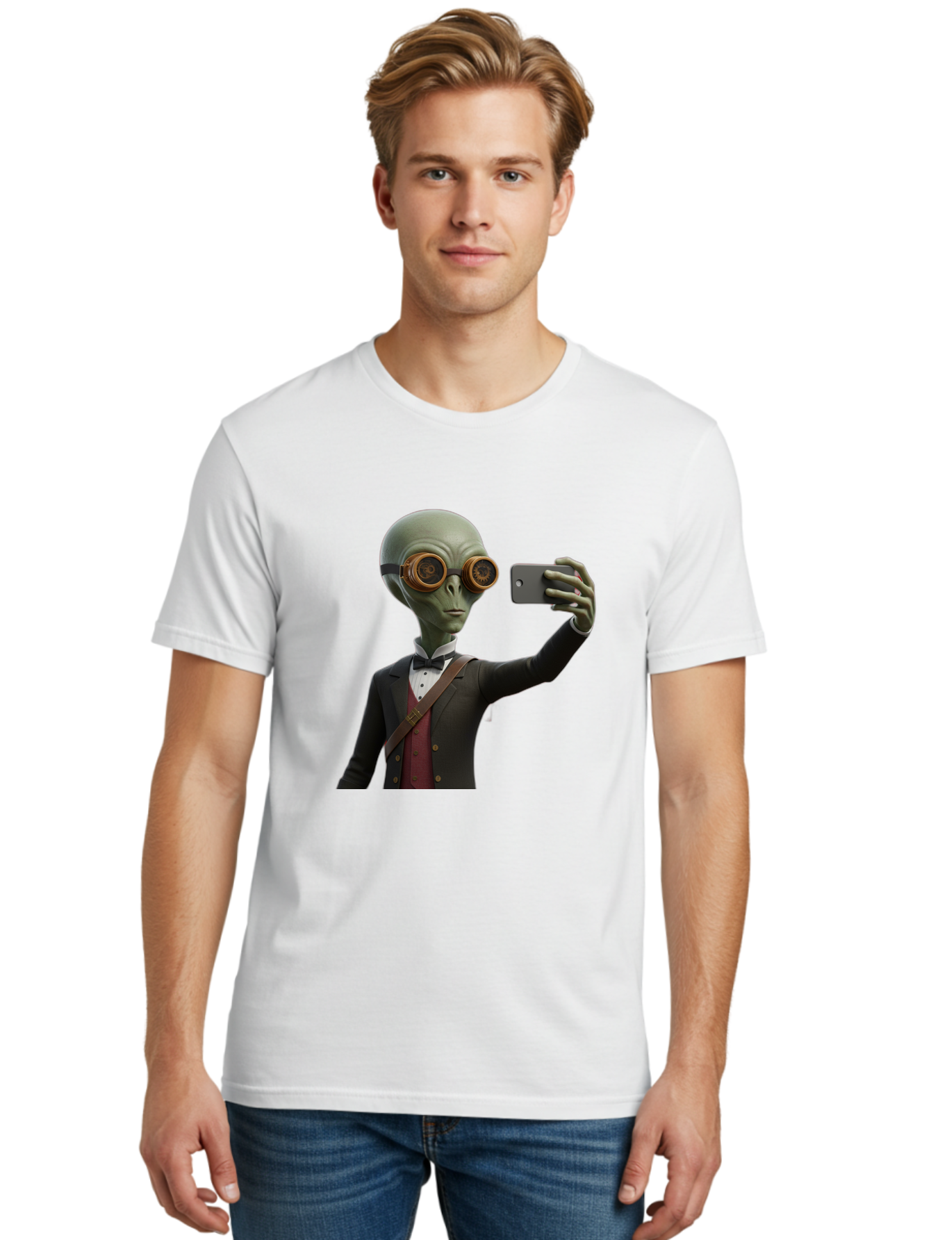 Alien-Taking-Selfie Men'S Graphic Tee, 100% Cotton, Comfortable Casual Summer Wear, Machine Washable, Vintage Camera, Old Camera, Antique Camera, Black Camera, Classic Photography, Photography Equipment, Nostalgic Device, Film Camera, Baj925 6