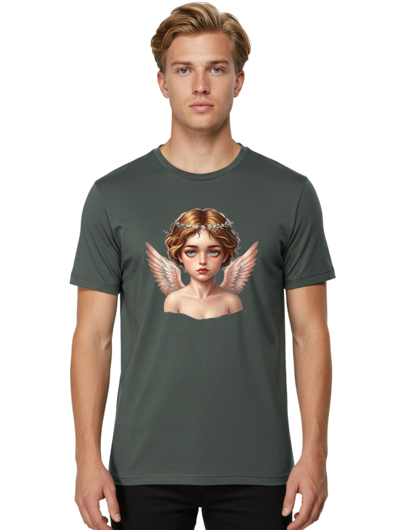 Angel-Portrait-1 Men'S Graphic Tee, 100% Cotton, Comfortable Casual Summer Wear, Machine Washable, Vintage Camera, Old Camera, Antique Camera, Black Camera, Classic Photography, Photography Equipment, Nostalgic Device, Film Camera, Camera Art Baj941 16