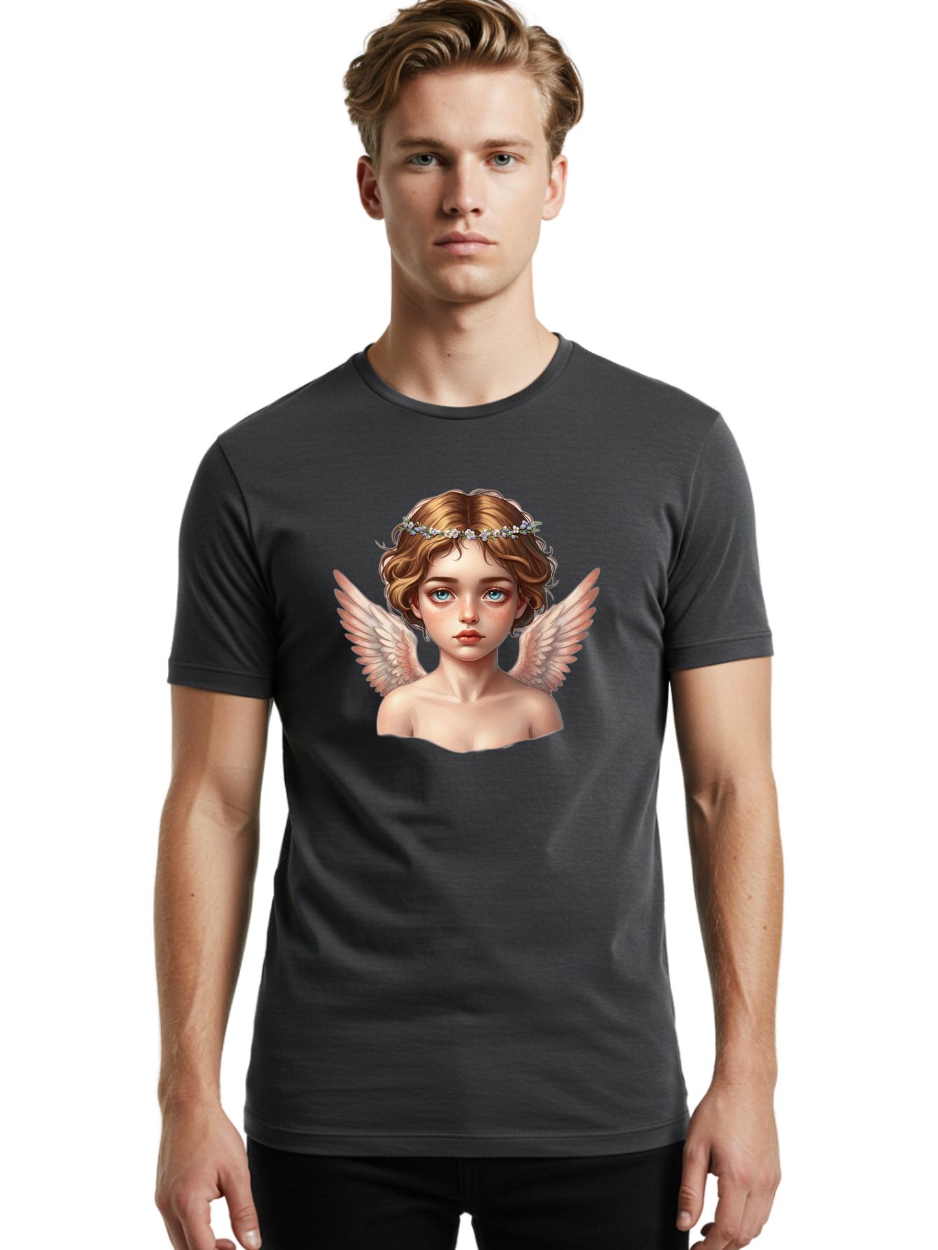 Angel-Portrait-1 Men'S Graphic Tee, 100% Cotton, Comfortable Casual Summer Wear, Machine Washable, Vintage Camera, Old Camera, Antique Camera, Black Camera, Classic Photography, Photography Equipment, Nostalgic Device, Film Camera, Camera Art Baj941 6