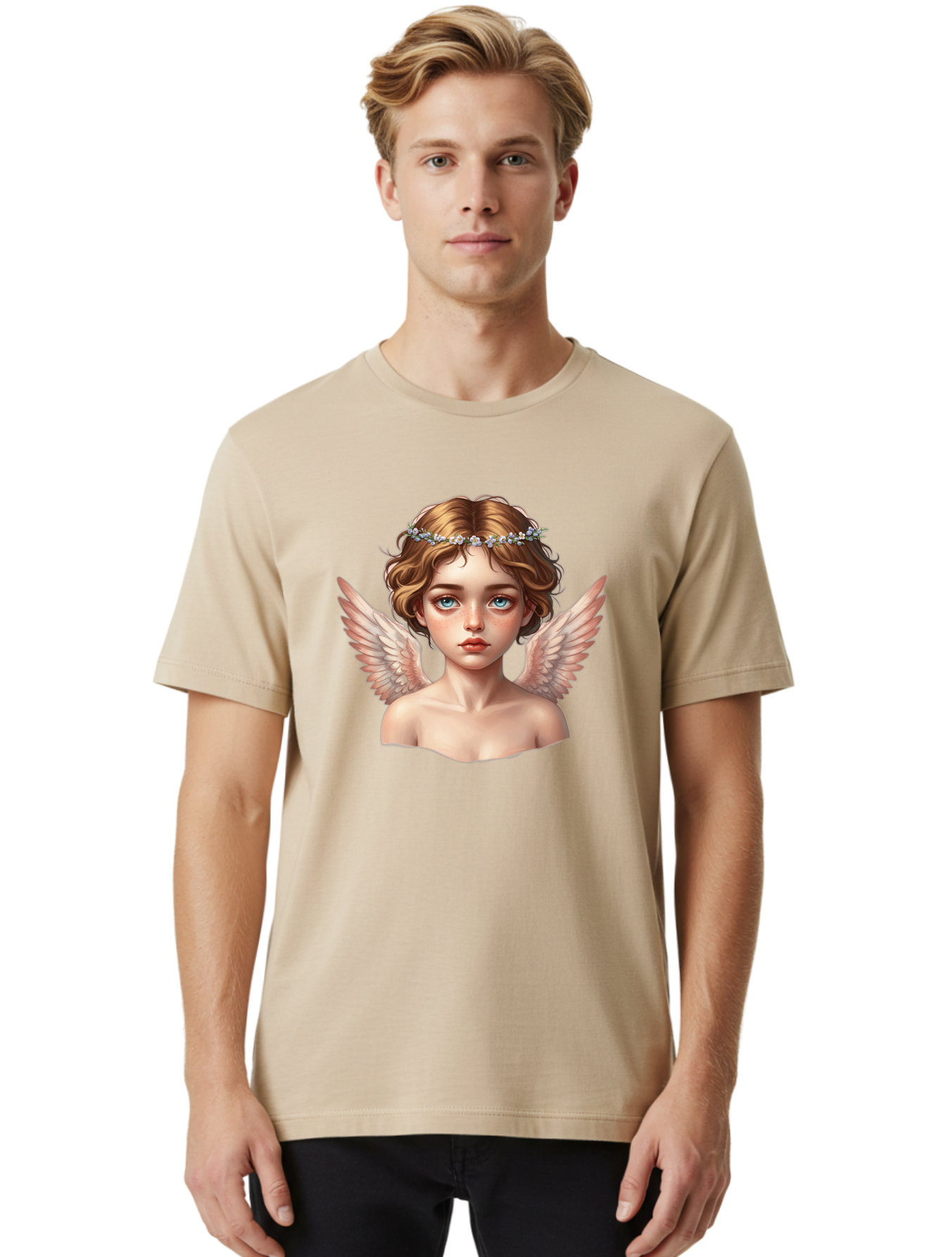 Angel-Portrait-1 Men'S Graphic Tee, 100% Cotton, Comfortable Casual Summer Wear, Machine Washable, Vintage Camera, Old Camera, Antique Camera, Black Camera, Classic Photography, Photography Equipment, Nostalgic Device, Film Camera, Camera Art Baj941 4