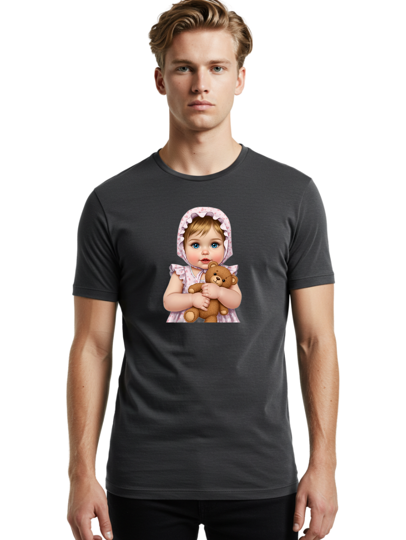 Baby-Girl-Hugging-Teddy Men'S Graphic Tee, 100% Cotton, Comfortable Casual Summer Wear, Machine Washable, Vintage Camera, Old Camera, Antique Camera, Black Camera, Classic Photography, Photography Equipment, Nostalgic Device, Film Camera, Bak007 23