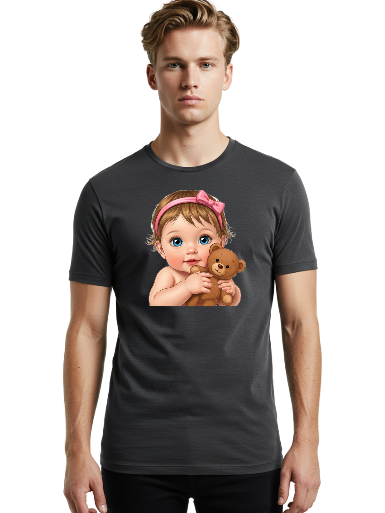 Baby-Girl-With-Teddy-1 Men'S Graphic Tee, 100% Cotton, Comfortable Casual Summer Wear, Machine Washable, Vintage Camera, Old Camera, Antique Camera, Black Camera, Classic Photography, Photography Equipment, Nostalgic Device, Film Camera, Bak008 16