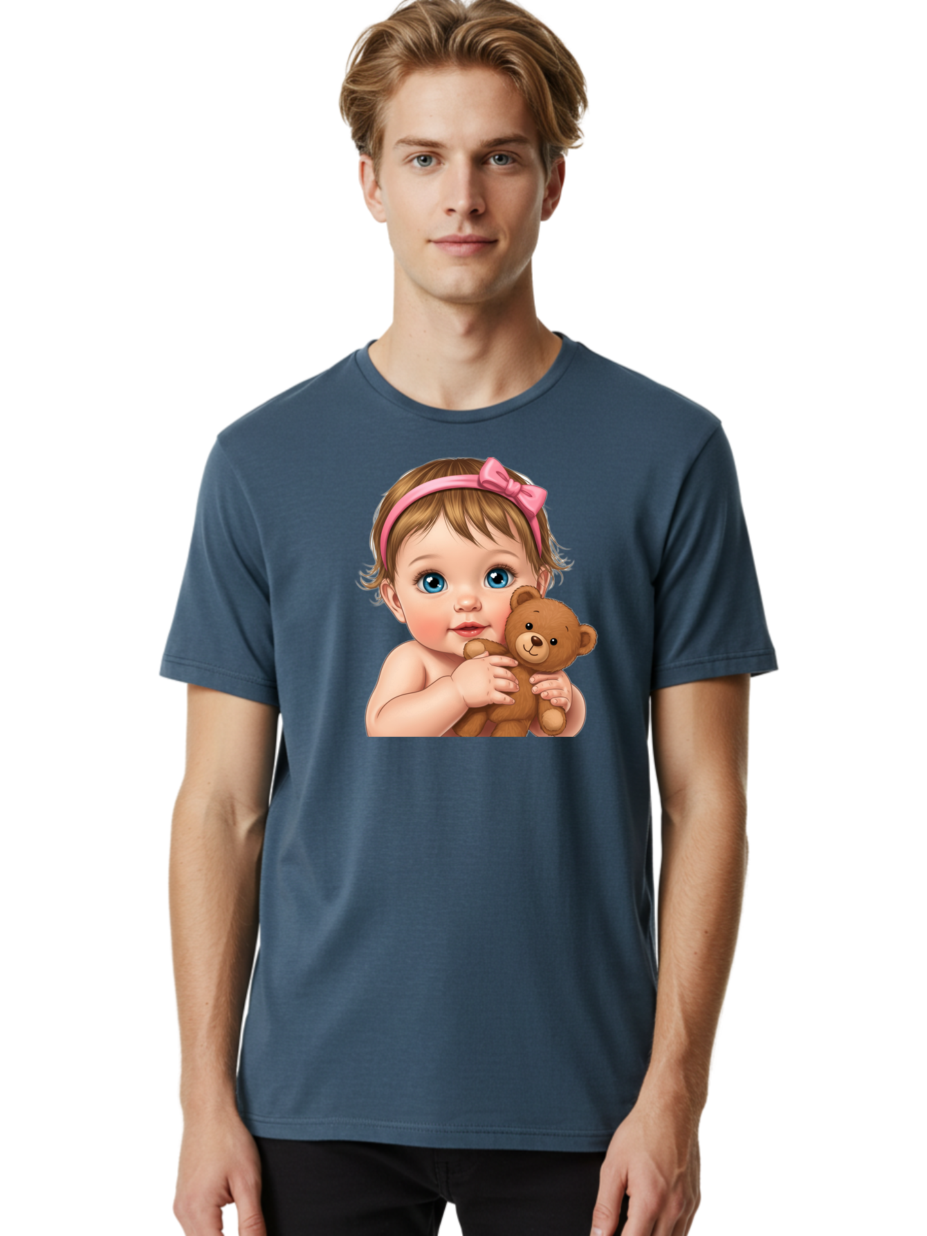 Baby-Girl-With-Teddy-1 Men'S Graphic Tee, 100% Cotton, Comfortable Casual Summer Wear, Machine Washable, Vintage Camera, Old Camera, Antique Camera, Black Camera, Classic Photography, Photography Equipment, Nostalgic Device, Film Camera, Bak008 19