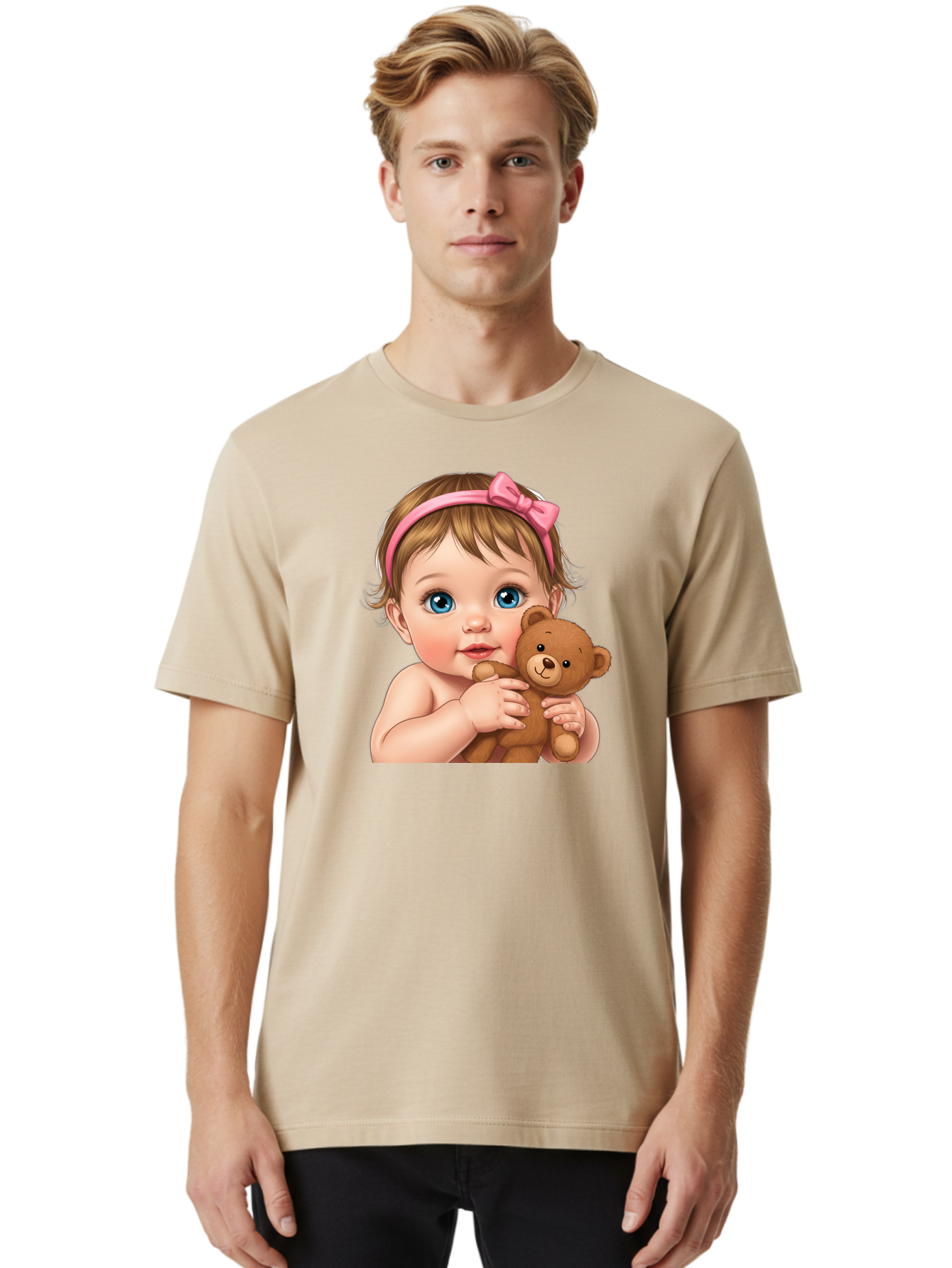 Baby-Girl-With-Teddy-1 Men'S Graphic Tee, 100% Cotton, Comfortable Casual Summer Wear, Machine Washable, Vintage Camera, Old Camera, Antique Camera, Black Camera, Classic Photography, Photography Equipment, Nostalgic Device, Film Camera, Bak008 30