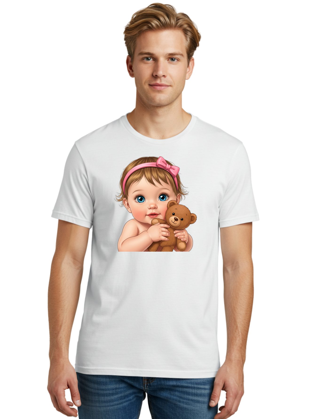 Baby-Girl-With-Teddy-1 Men'S Graphic Tee, 100% Cotton, Comfortable Casual Summer Wear, Machine Washable, Vintage Camera, Old Camera, Antique Camera, Black Camera, Classic Photography, Photography Equipment, Nostalgic Device, Film Camera, Bak008 20