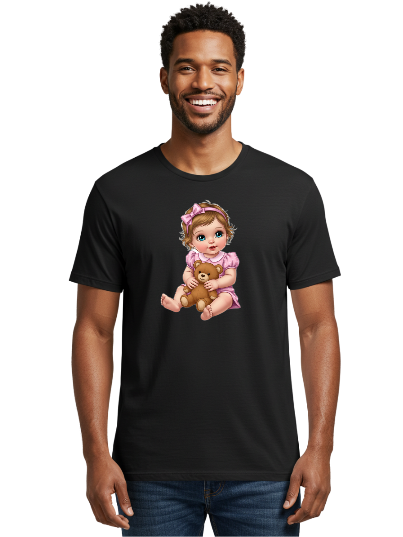 Baby-Girl-With-Teddy-Bear-1 Men'S Graphic Tee, 100% Cotton, Comfortable Casual Summer Wear, Machine Washable, Vintage Camera, Old Camera, Antique Camera, Black Camera, Classic Photography, Photography Equipment, Nostalgic Device, Film Camera, Bak011 18