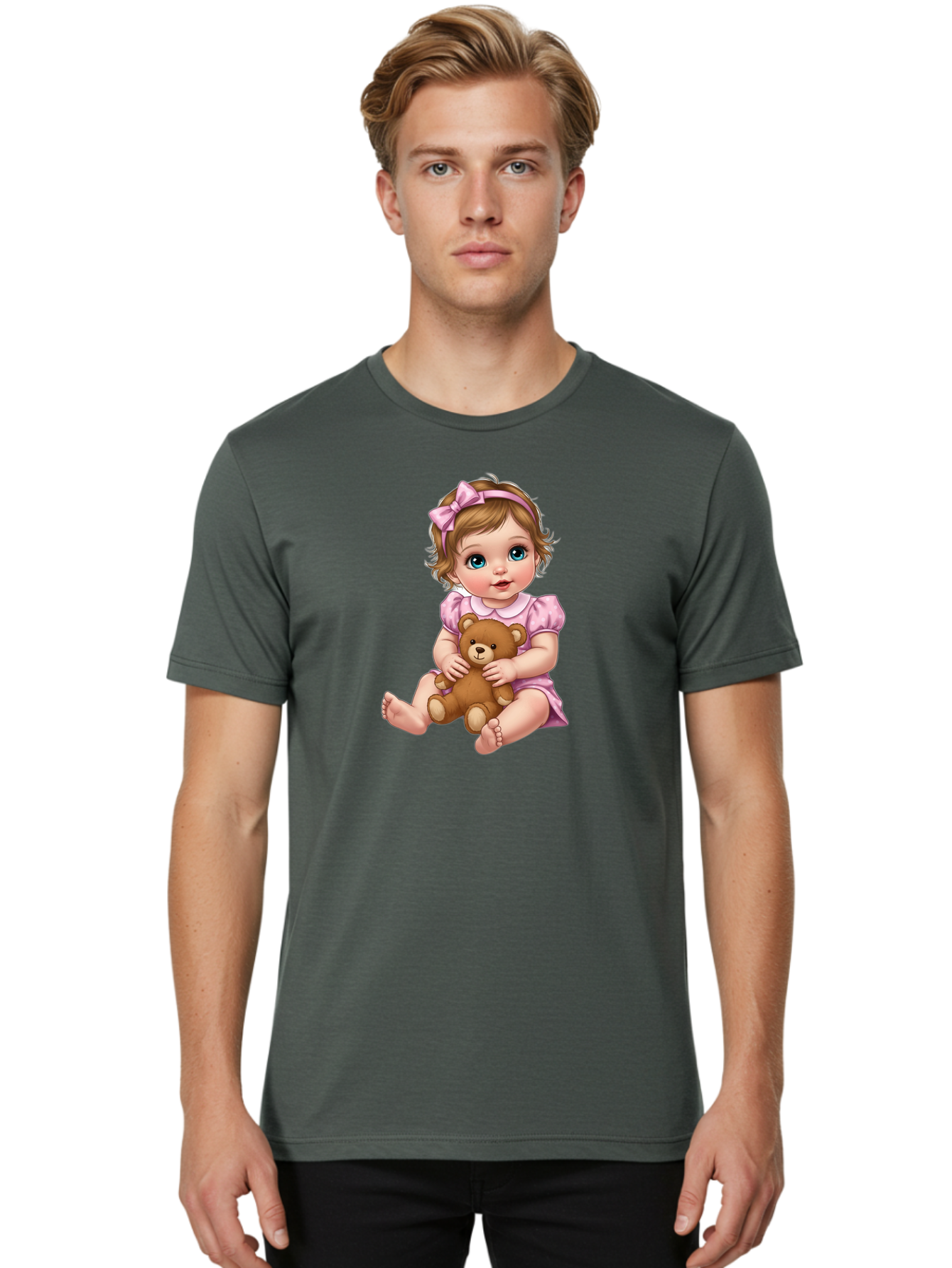 Baby-Girl-With-Teddy-Bear-1 Men'S Graphic Tee, 100% Cotton, Comfortable Casual Summer Wear, Machine Washable, Vintage Camera, Old Camera, Antique Camera, Black Camera, Classic Photography, Photography Equipment, Nostalgic Device, Film Camera, Bak011 23