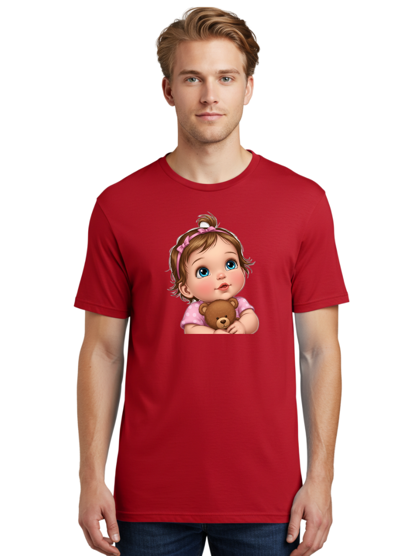 Baby-Girl-With-Teddy-Bear-2 Men'S Graphic Tee, 100% Cotton, Comfortable Casual Summer Wear, Machine Washable, Vintage Camera, Old Camera, Antique Camera, Black Camera, Classic Photography, Photography Equipment, Nostalgic Device, Film Camera, Bak012 24