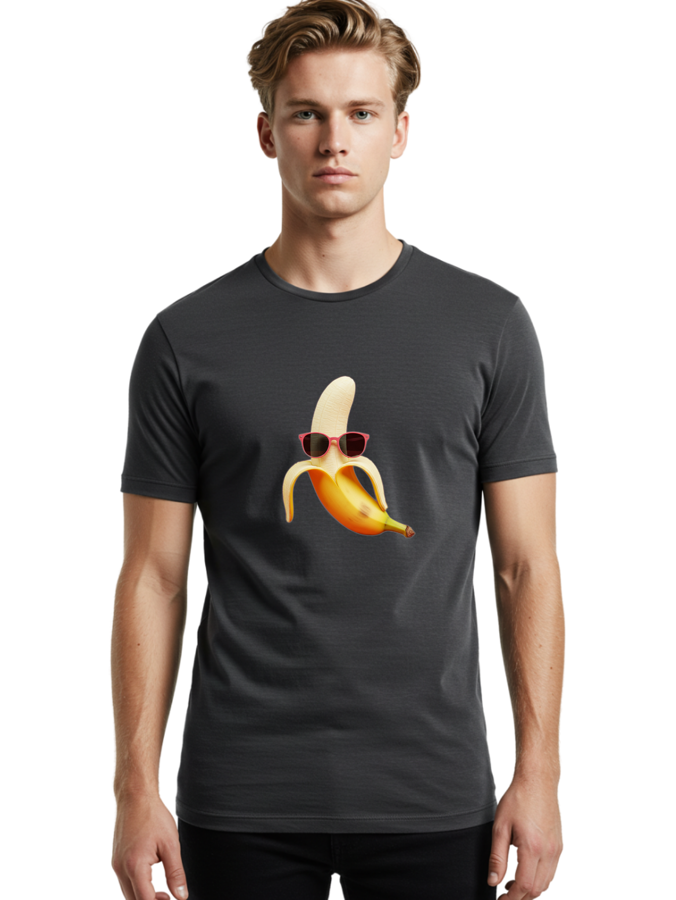 Banana-With-Sunglasses Men'S Graphic Tee, 100% Cotton, Comfortable Casual Summer Wear, Machine Washable, Vintage Camera, Old Camera, Antique Camera, Black Camera, Classic Photography, Photography Equipment, Nostalgic Device, Film Camera, Bak033 16