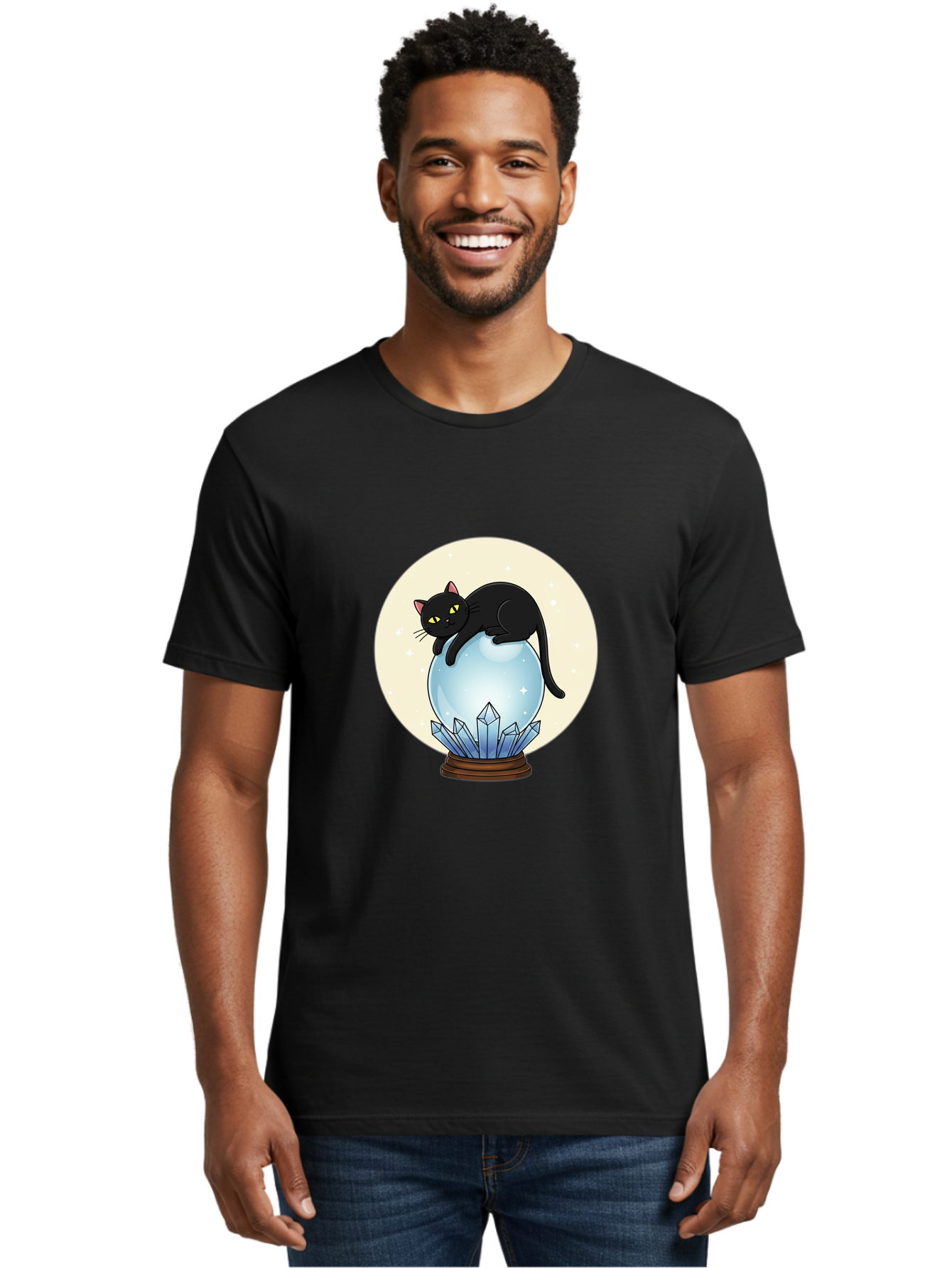 Black-Cat-Crystal-Ball Men'S Graphic Tee, 100% Cotton, Comfortable Casual Summer Wear, Machine Washable, Vintage Camera, Old Camera, Antique Camera, Black Camera, Classic Photography, Photography Equipment, Nostalgic Device, Film Camera, Bak062 28