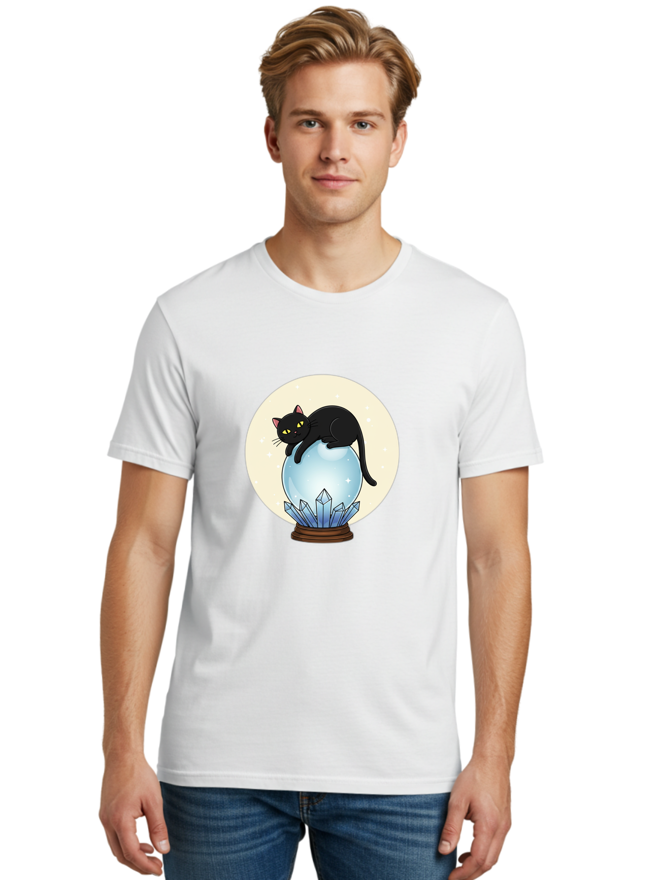 Black-Cat-Crystal-Ball Men'S Graphic Tee, 100% Cotton, Comfortable Casual Summer Wear, Machine Washable, Vintage Camera, Old Camera, Antique Camera, Black Camera, Classic Photography, Photography Equipment, Nostalgic Device, Film Camera, Bak062 17