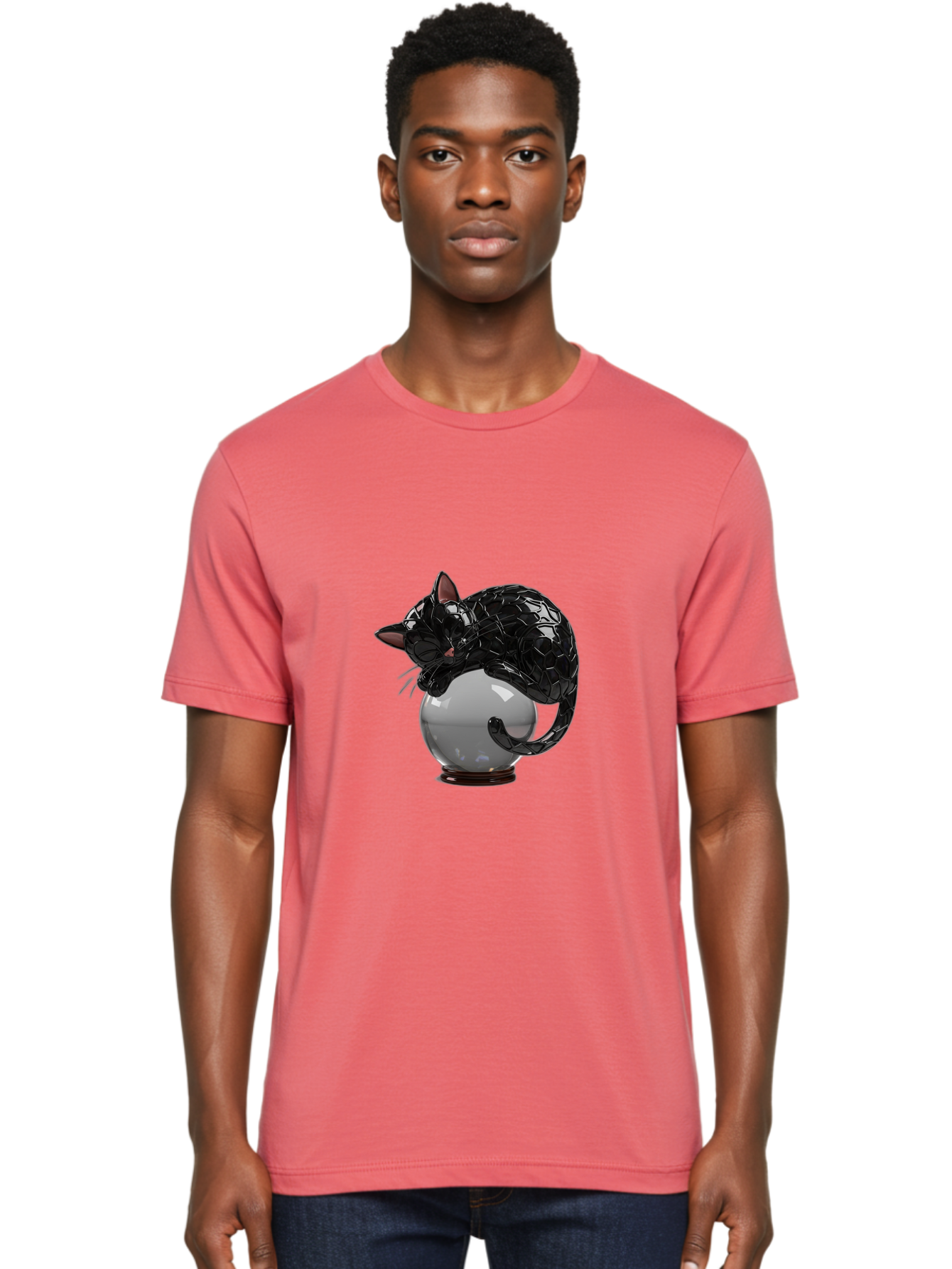 Black-Cat-On-Crystal-Ball-2 Men'S Graphic Tee, 100% Cotton, Comfortable Casual Summer Wear, Machine Washable, Vintage Camera, Old Camera, Antique Camera, Black Camera, Classic Photography, Photography Equipment, Nostalgic Device, Film Camera, Bak064 25