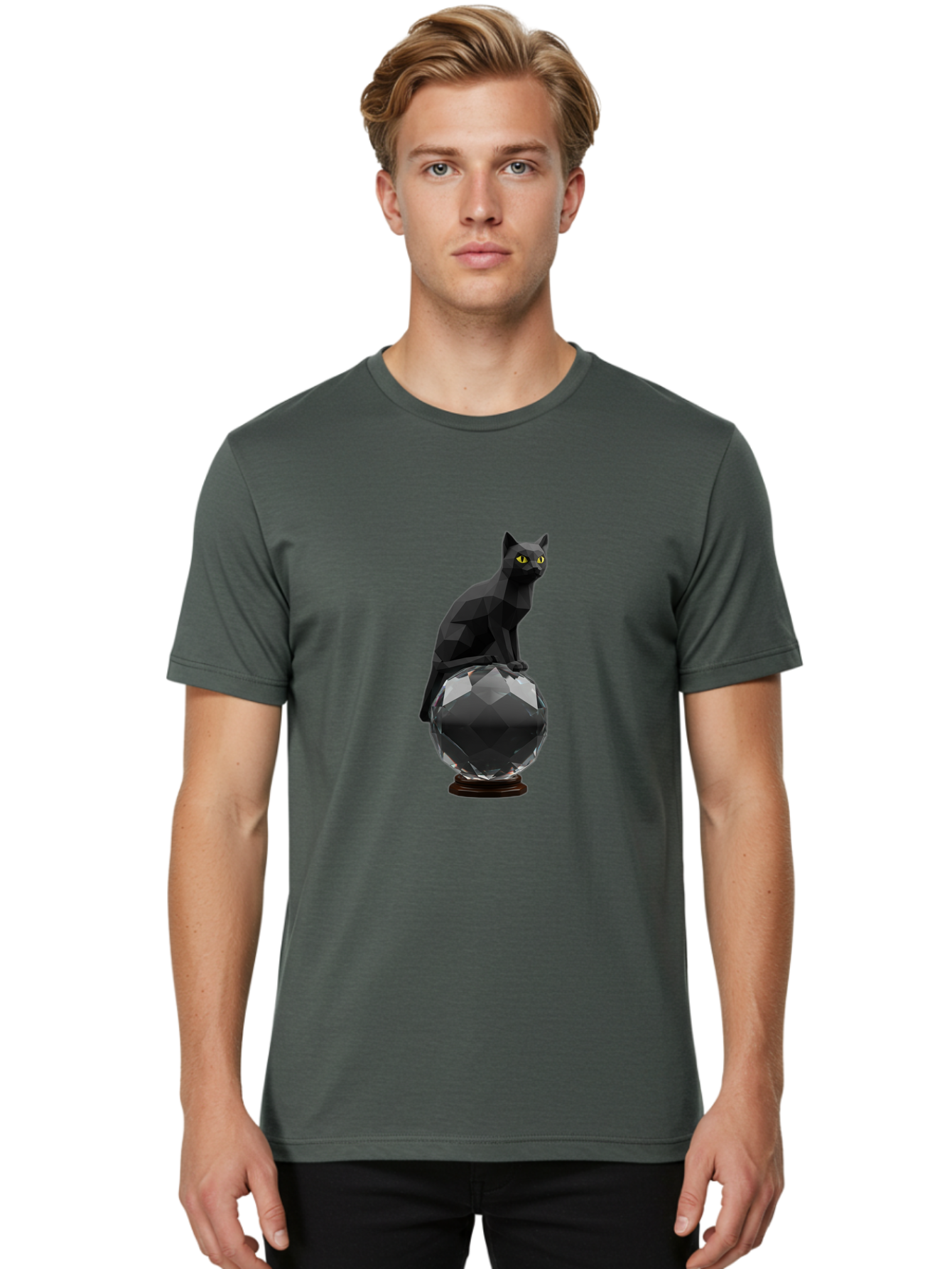 Black-Cat-On-Crystal-Ball Men'S Graphic Tee, 100% Cotton, Comfortable Casual Summer Wear, Machine Washable, Vintage Camera, Old Camera, Antique Camera, Black Camera, Classic Photography, Photography Equipment, Nostalgic Device, Film Camera, Bak065 25